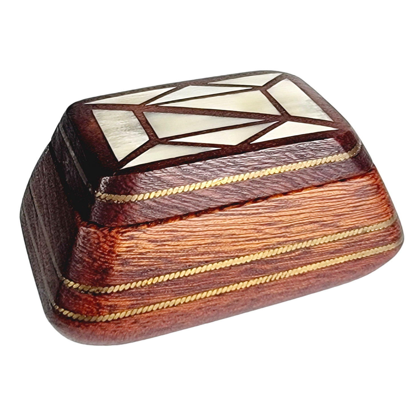 Small Decorative Wooden Trinket Box With Mother of Pearl Mosaic /Marquetry Inlay