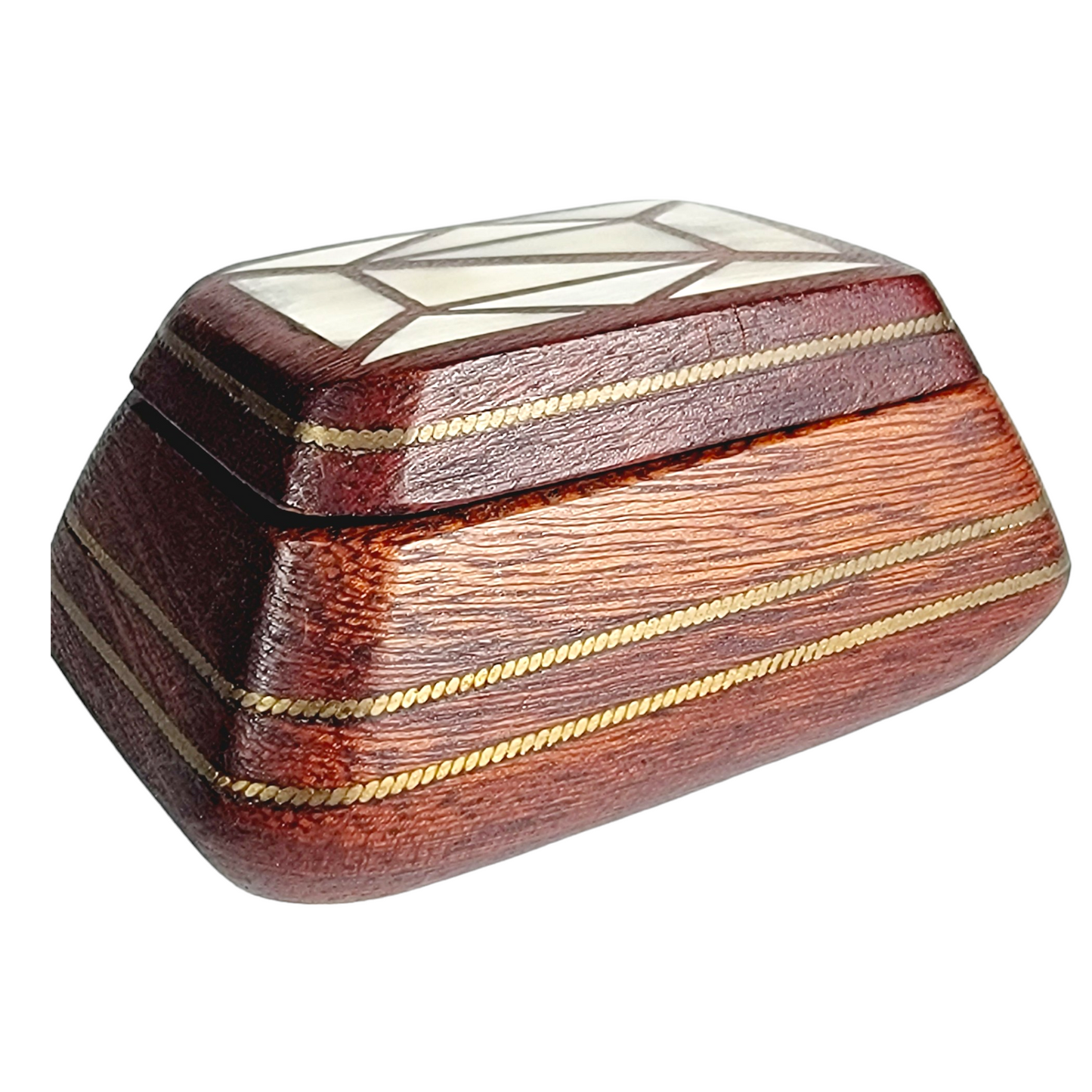 Small Decorative Wooden Trinket Box With Mother of Pearl Mosaic /Marquetry Inlay