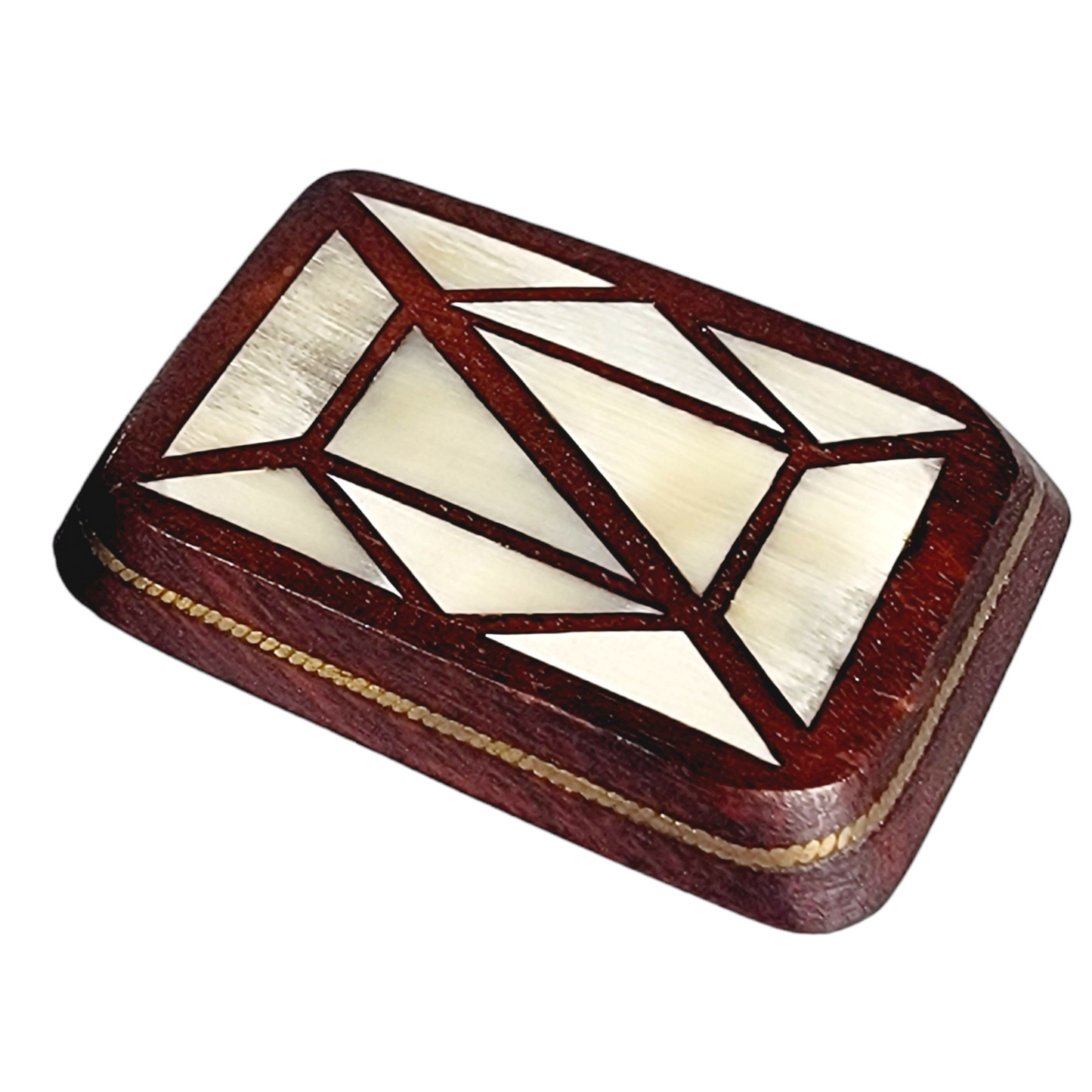 Small Decorative Wooden Trinket Box With Mother of Pearl Mosaic /Marquetry Inlay