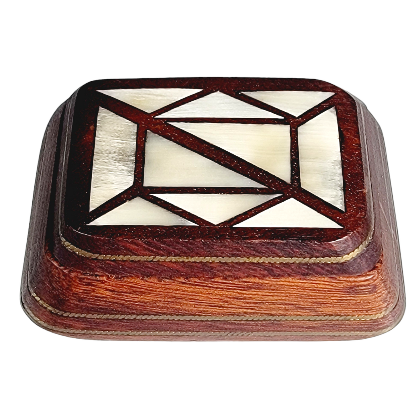 Small Decorative Wooden Trinket Box With Mother of Pearl Mosaic /Marquetry Inlay