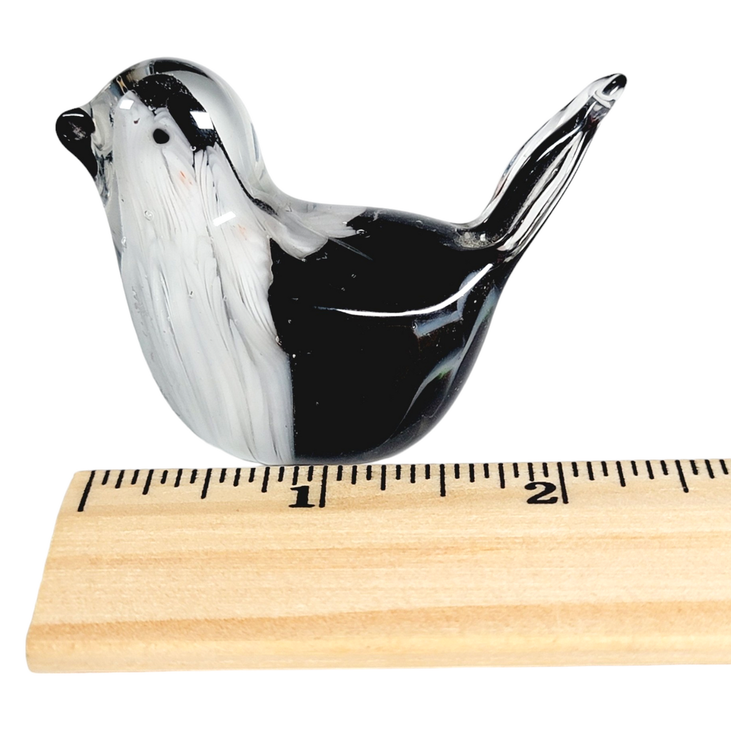 Small Art Glass Magpie Bird Paperweight Handblown Glass Black and White Magpie, Art Glass Bird