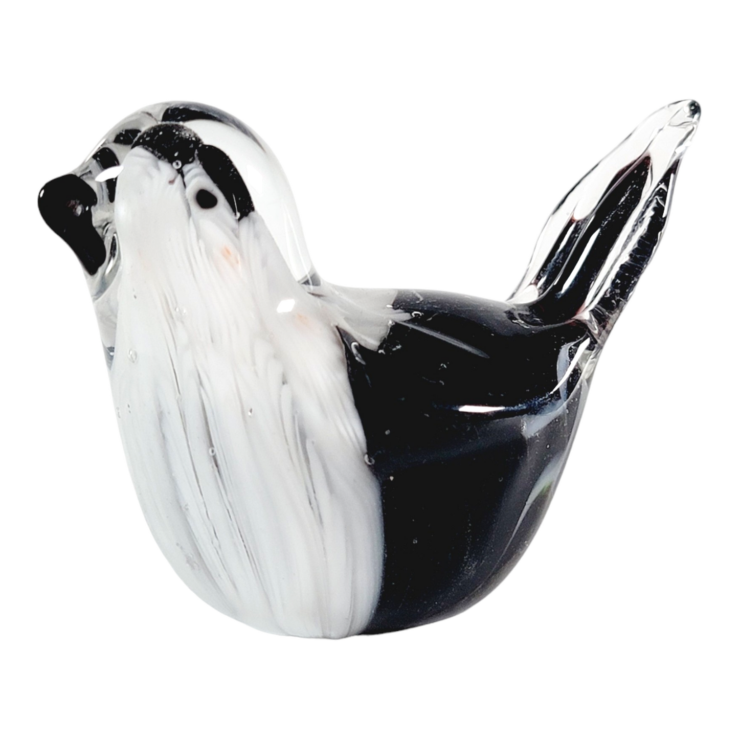 Small Art Glass Magpie Bird Paperweight Handblown Glass Black and White Magpie, Art Glass Bird