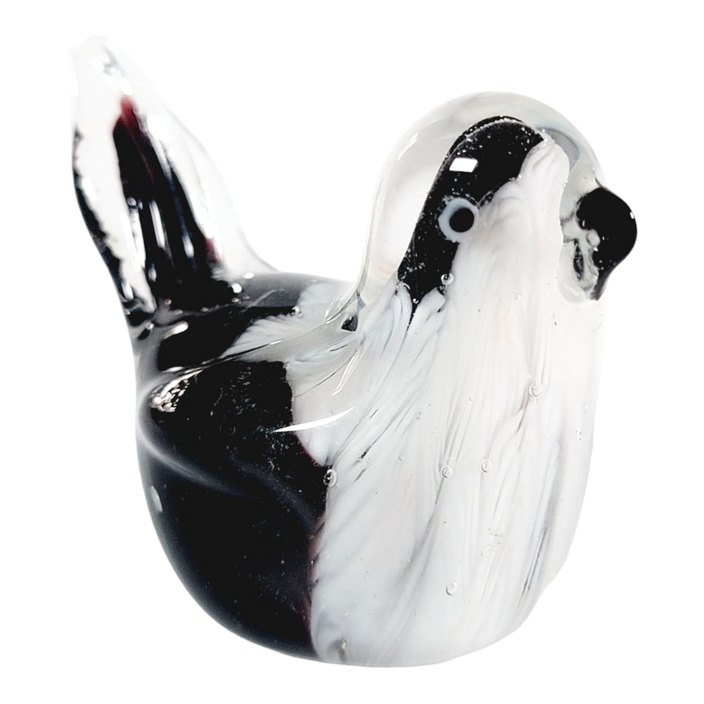 Small Art Glass Magpie Bird Paperweight Handblown Glass Black and White Magpie, Art Glass Bird