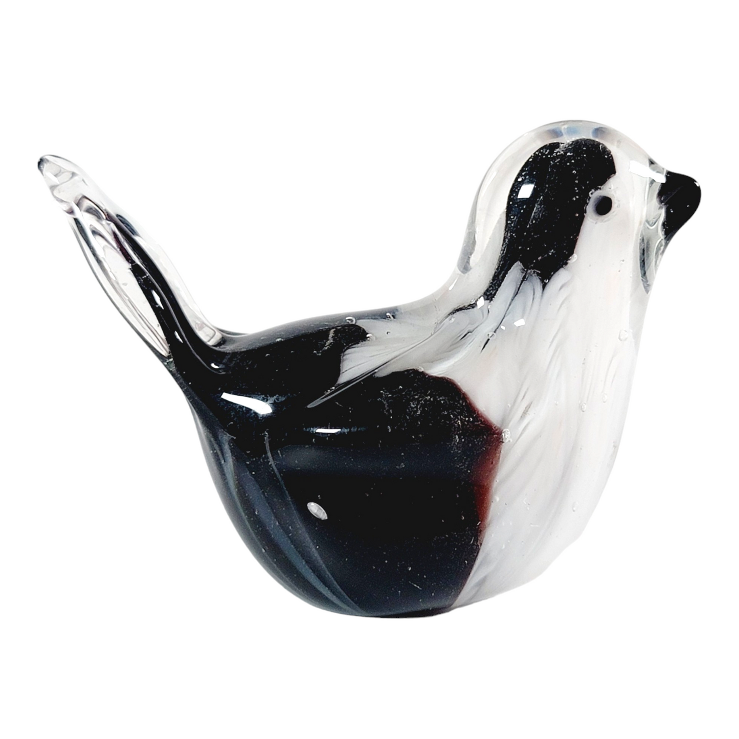 Small Art Glass Magpie Bird Paperweight Handblown Glass Black and White Magpie, Art Glass Bird