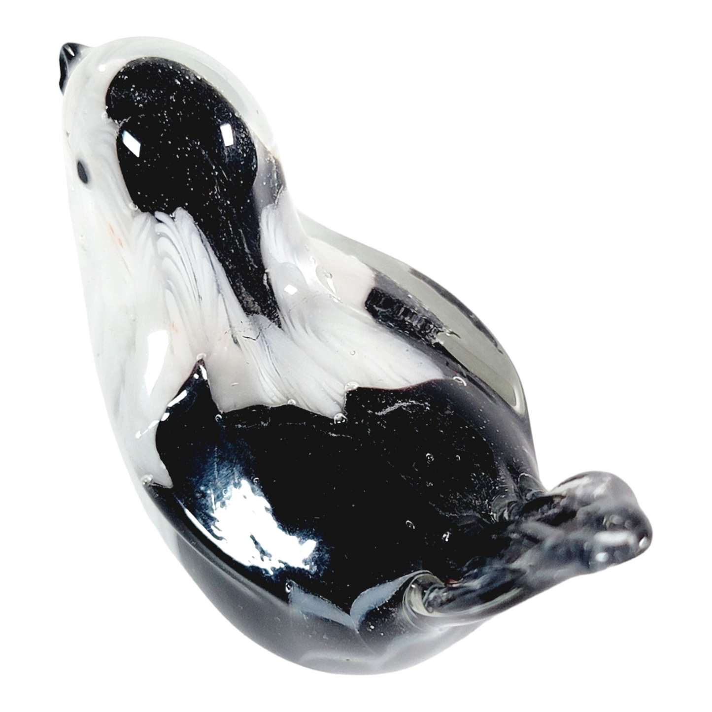 Small Art Glass Magpie Bird Paperweight Handblown Glass Black and White Magpie, Art Glass Bird