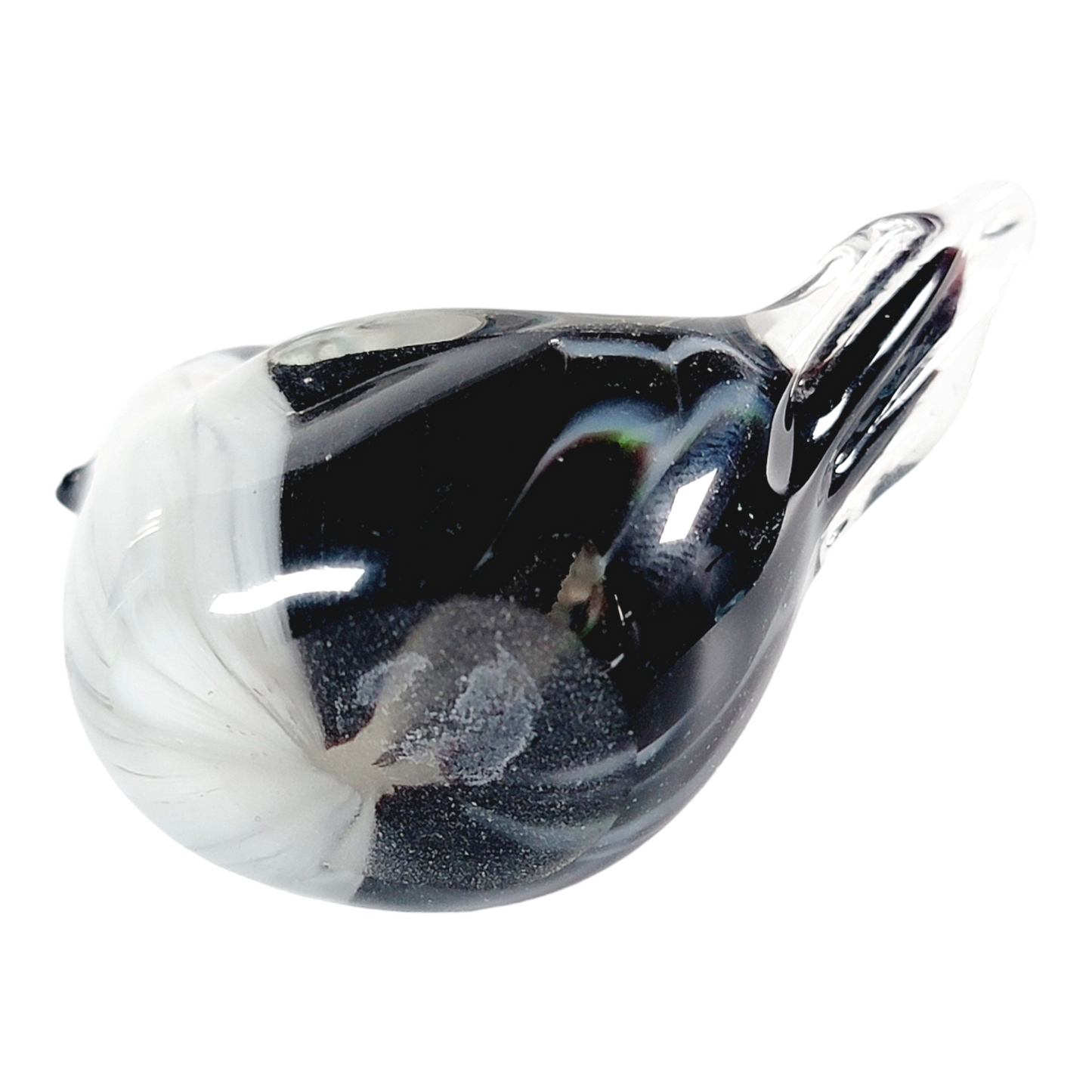 Small Art Glass Magpie Bird Paperweight Handblown Glass Black and White Magpie, Art Glass Bird