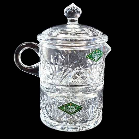 Shannon Crystal Stackable Creamer & Sugar with Lid, Irish Design Crafted in Poland, Cut Design