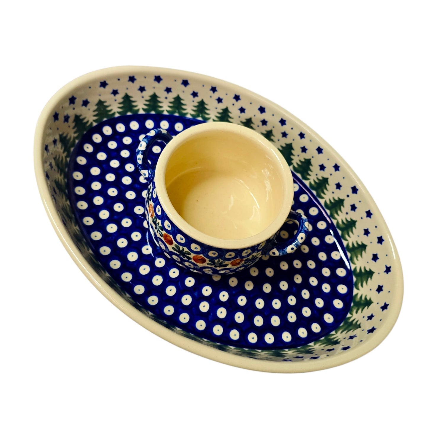 (Reserved for Customer) Boleslawiec Pottery Serving Dish and Double Handle Pot