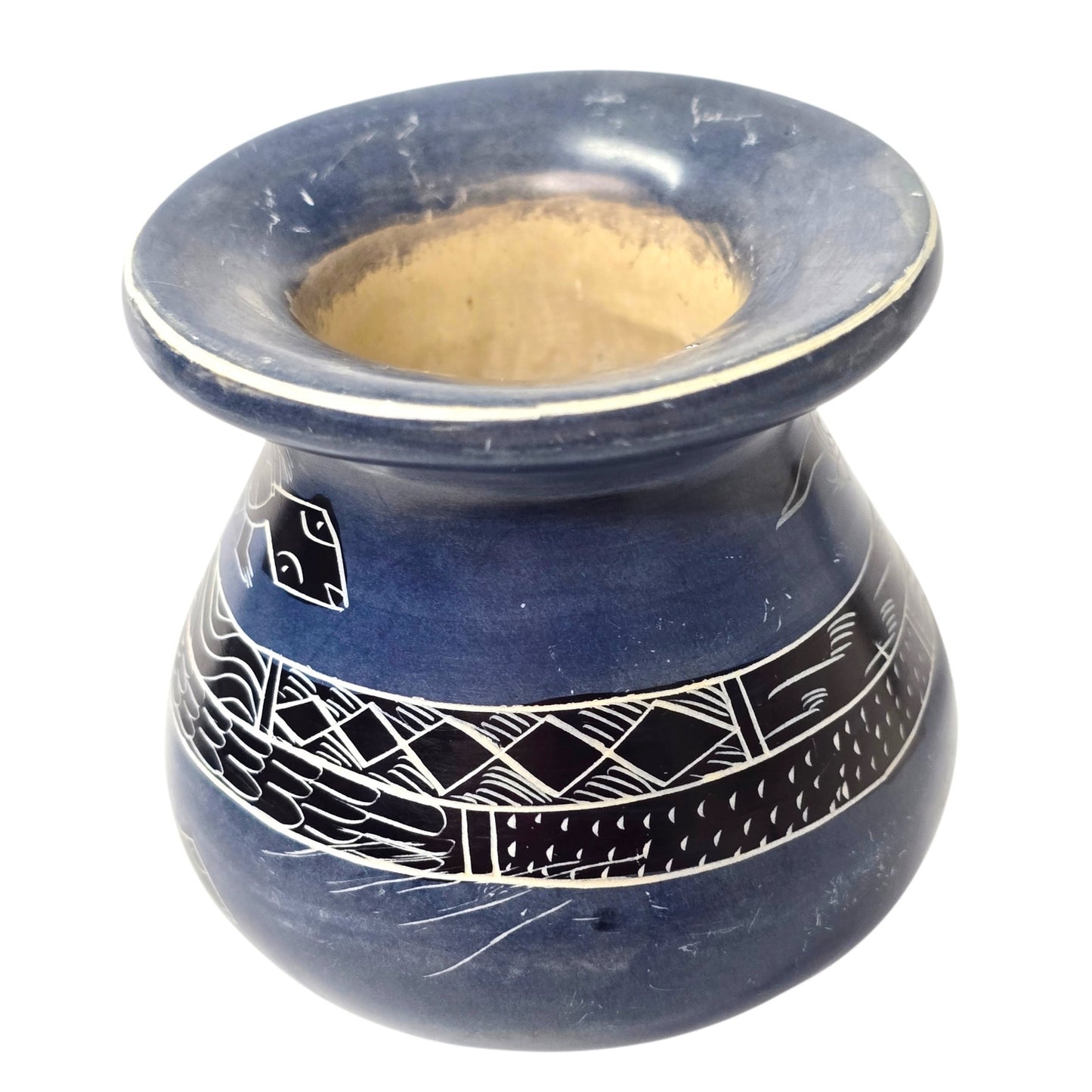 Soapstone Turtle Vase Carved Tribal Etched Animal Motif Decorative Collectible