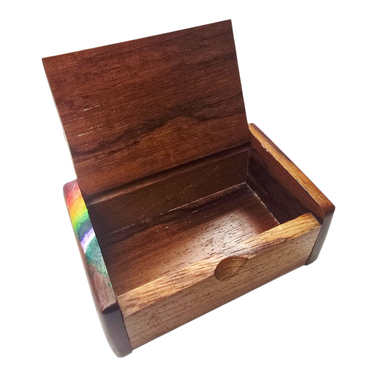 Wood Hand-painted Trinket Treasure Box Bird Tree Rainbow Made in Costa Rica Read