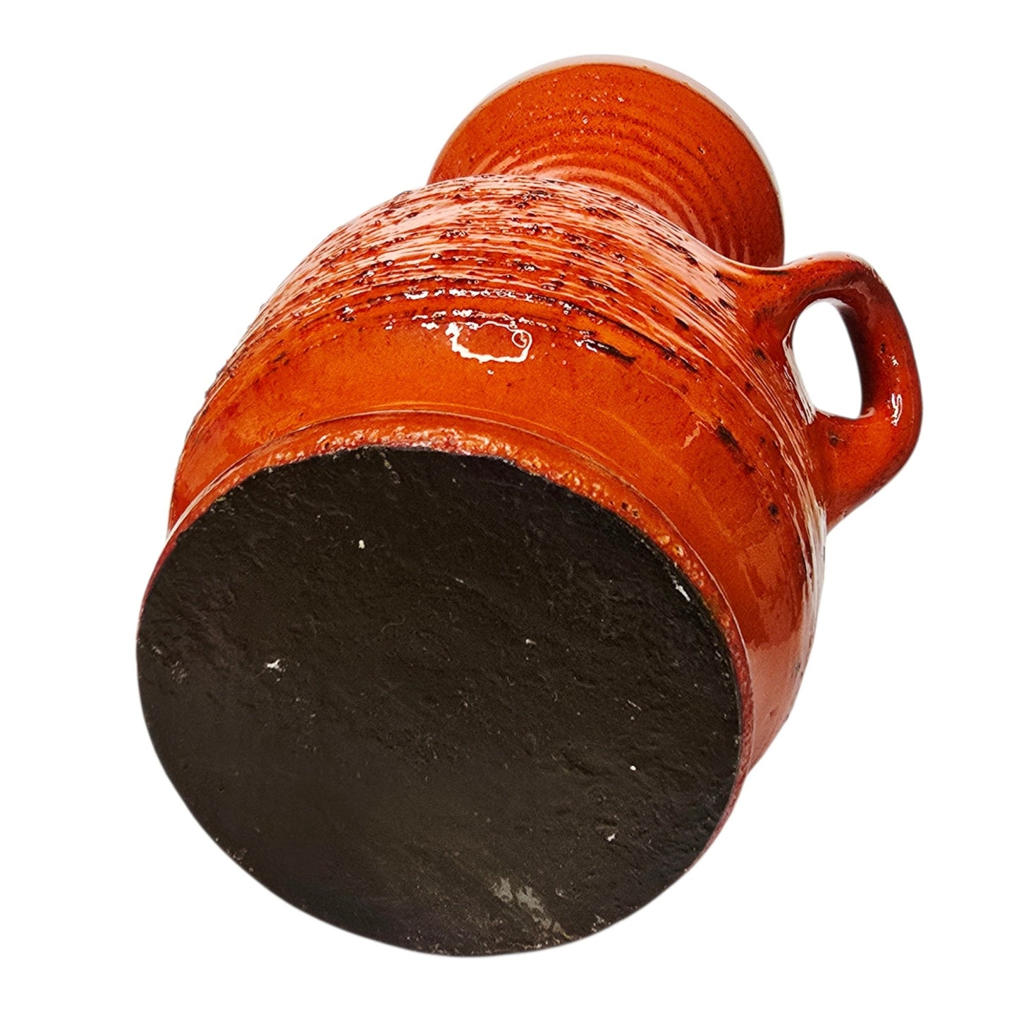 Vintage MCM Red Fat Lava Glaze Studio Pottery Vase Double Handle 9.25"