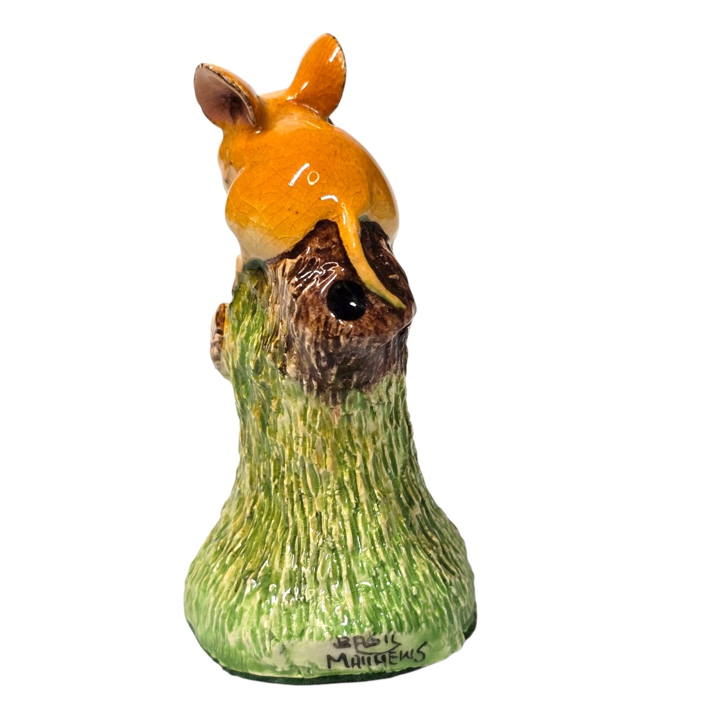 Basil Matthews Mouse on Tree Stump Figurine Signed Vintage Studio Pottery