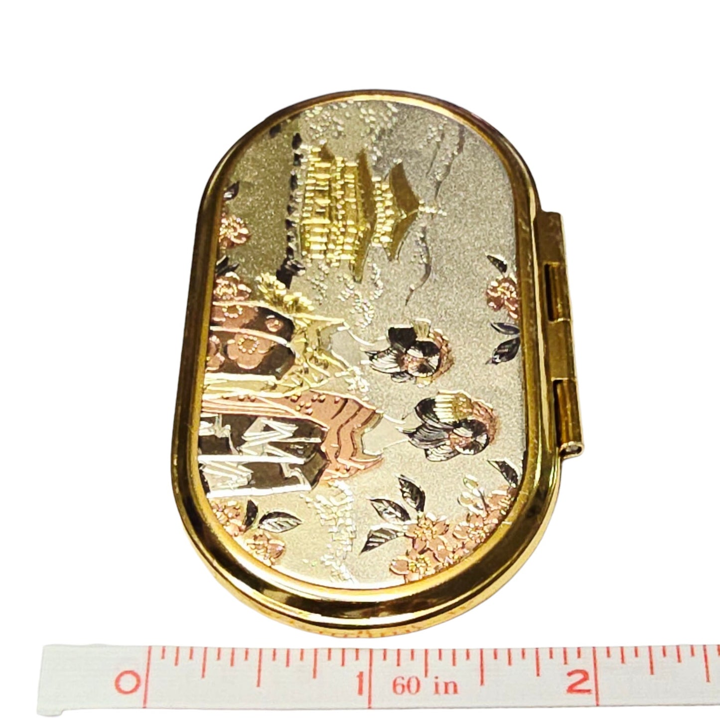 * Double Mirror Compact Japan Kinkakuji Temple Maiko Intricate Engraved Kyoto