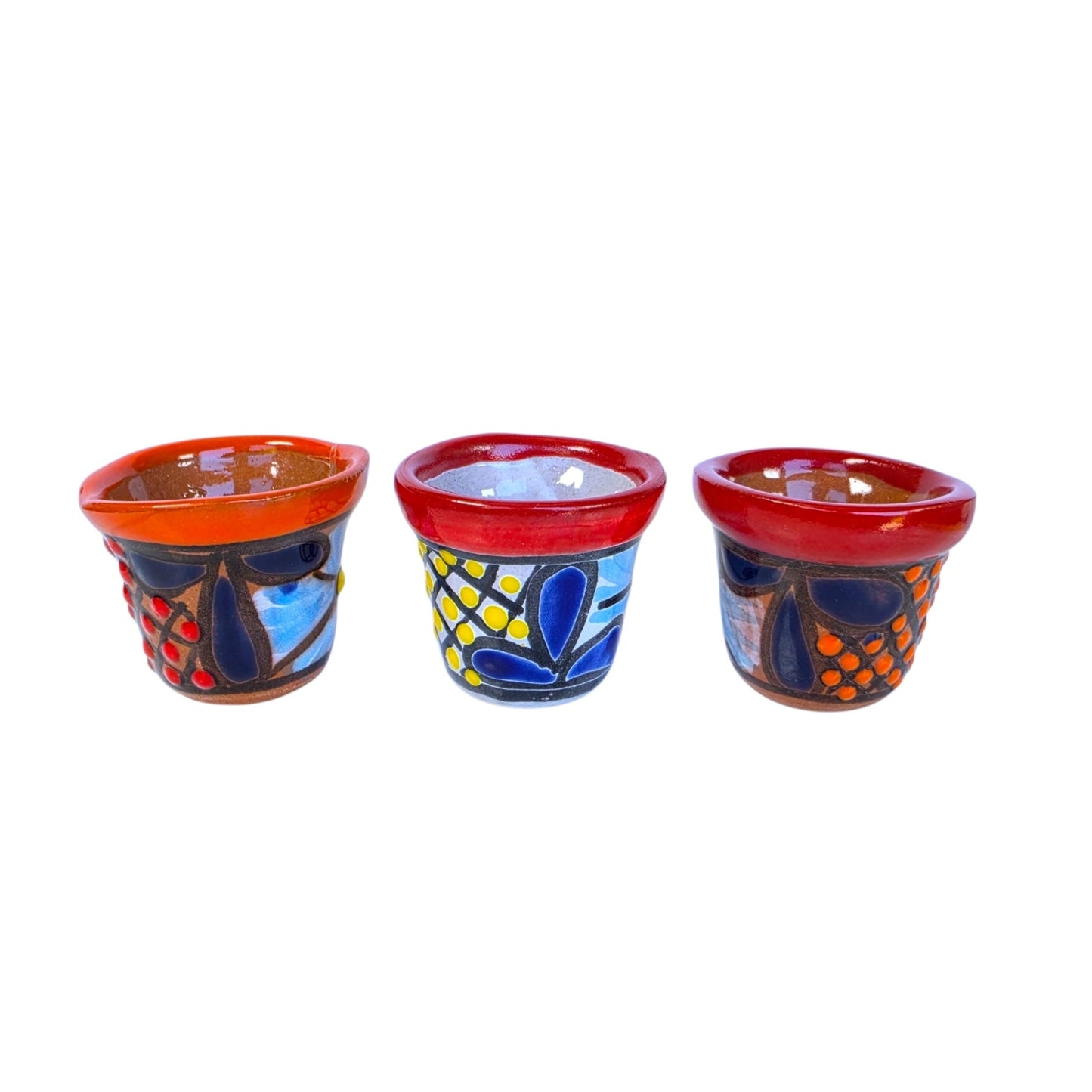 Vtg Mexican Folk Art Mini Terracotta Planters Hand Painted Pots Set of 3