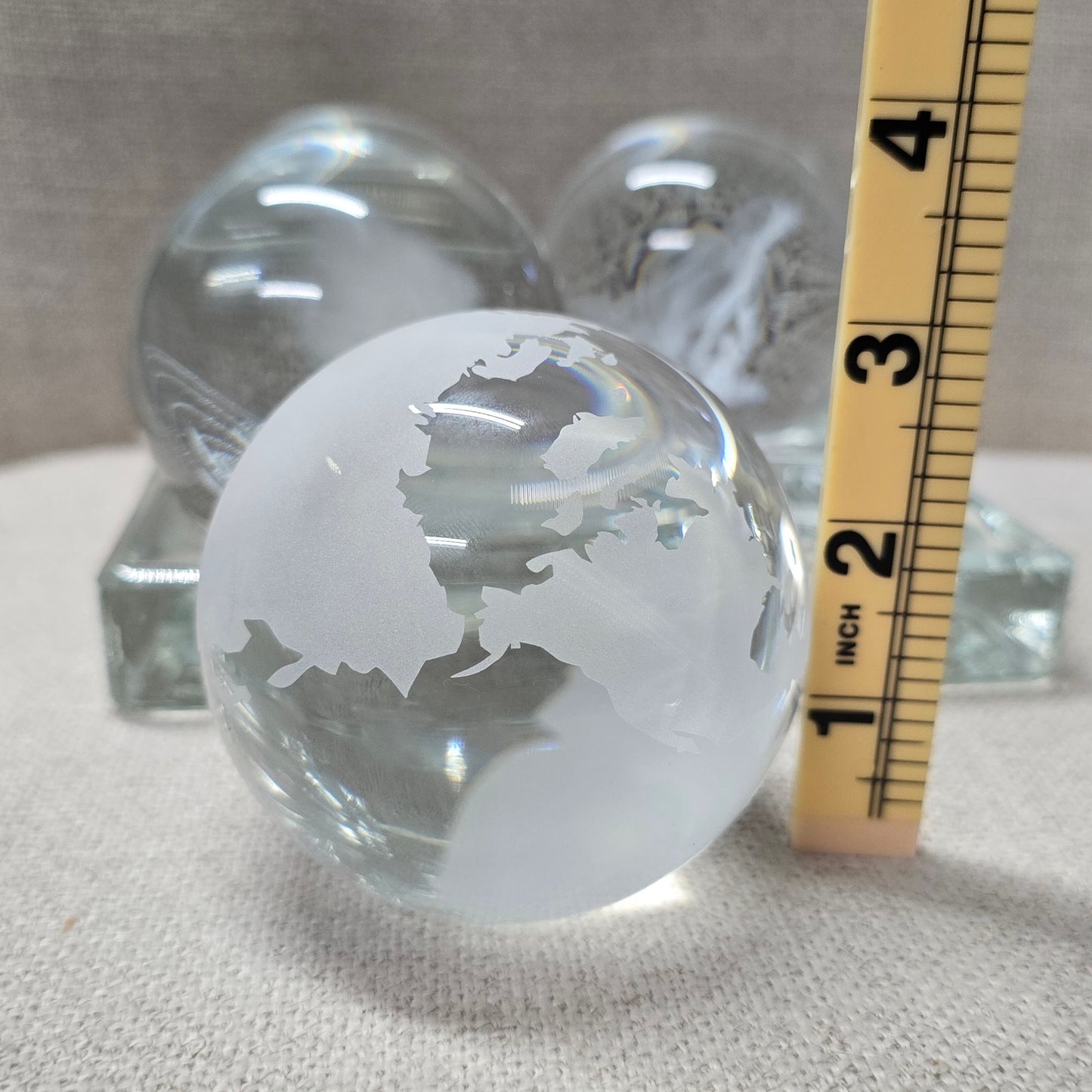 (Reserved for Customer) Lot of 4 Art Glass Orbs Raincloud, Dog, Earth, Solar System + Glass Habitat Base