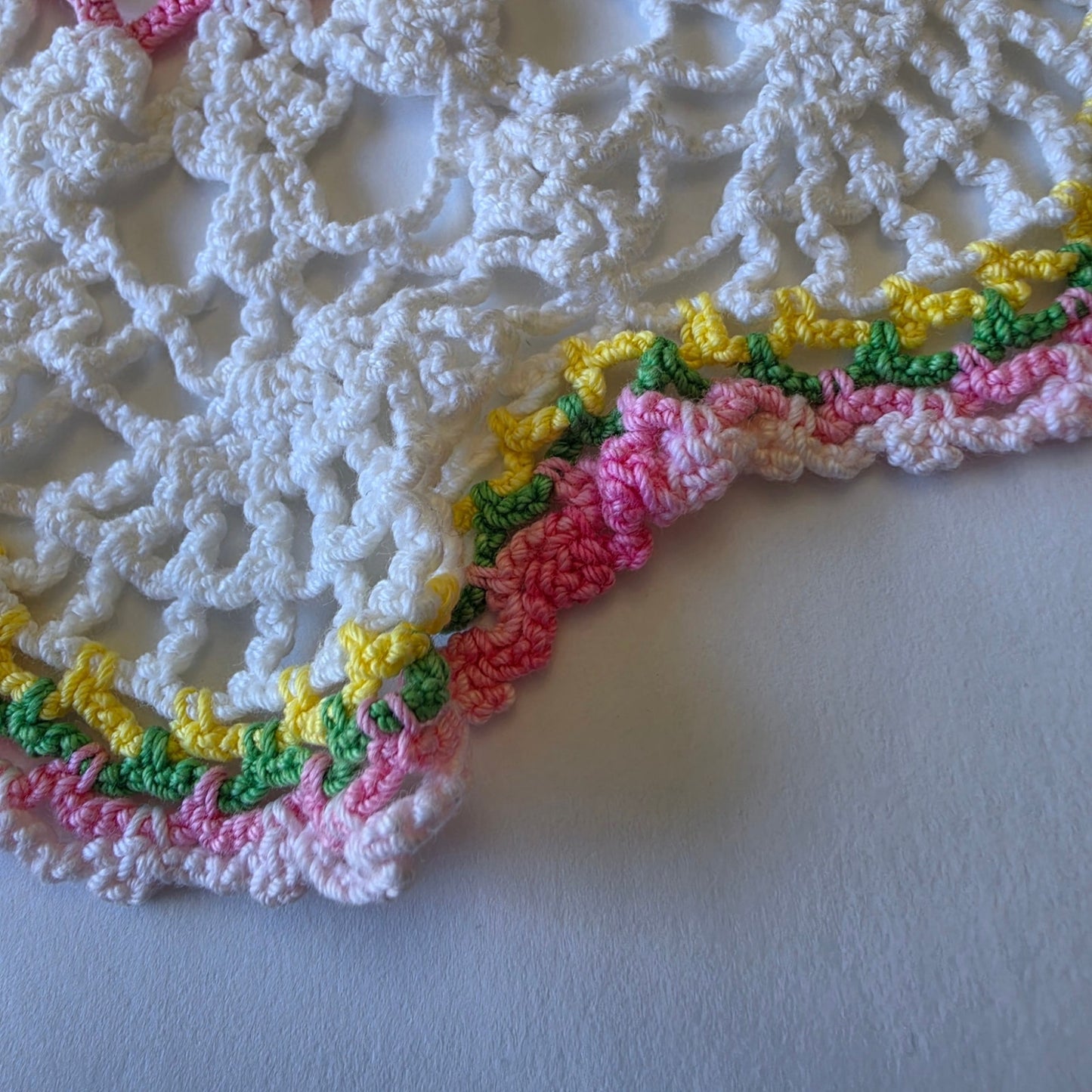Vintage Crochet Floral Doily Set Oblong Dresser Scarf & Round Doily Handmade
