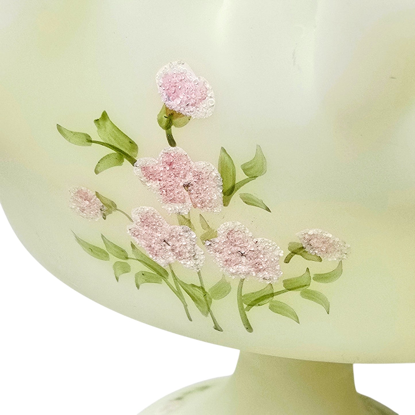 Fenton Custard Uranium Glass Compote Hand Painted Floral Strong Glow Signed