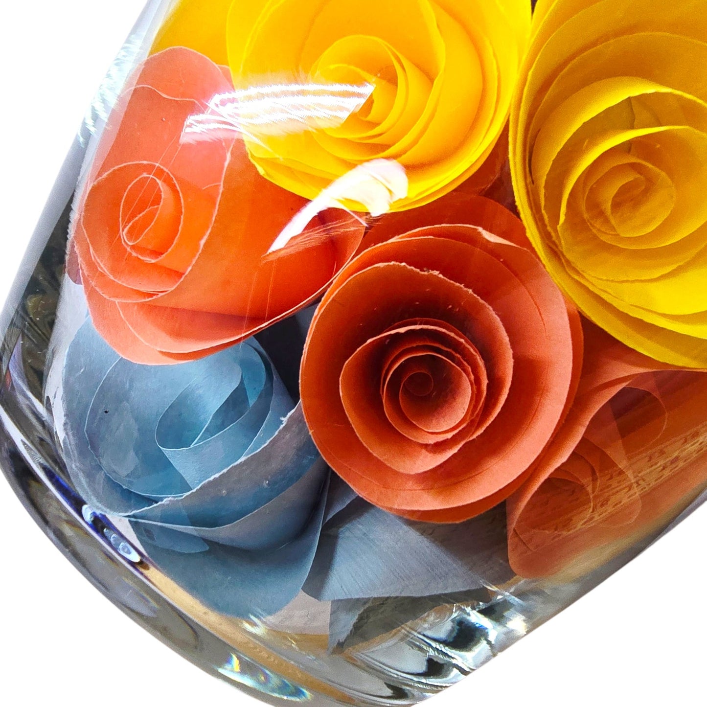 Handmade Paper Flower Bouquet in Glass Vase Colorful Rolled Roses Boho Artisan