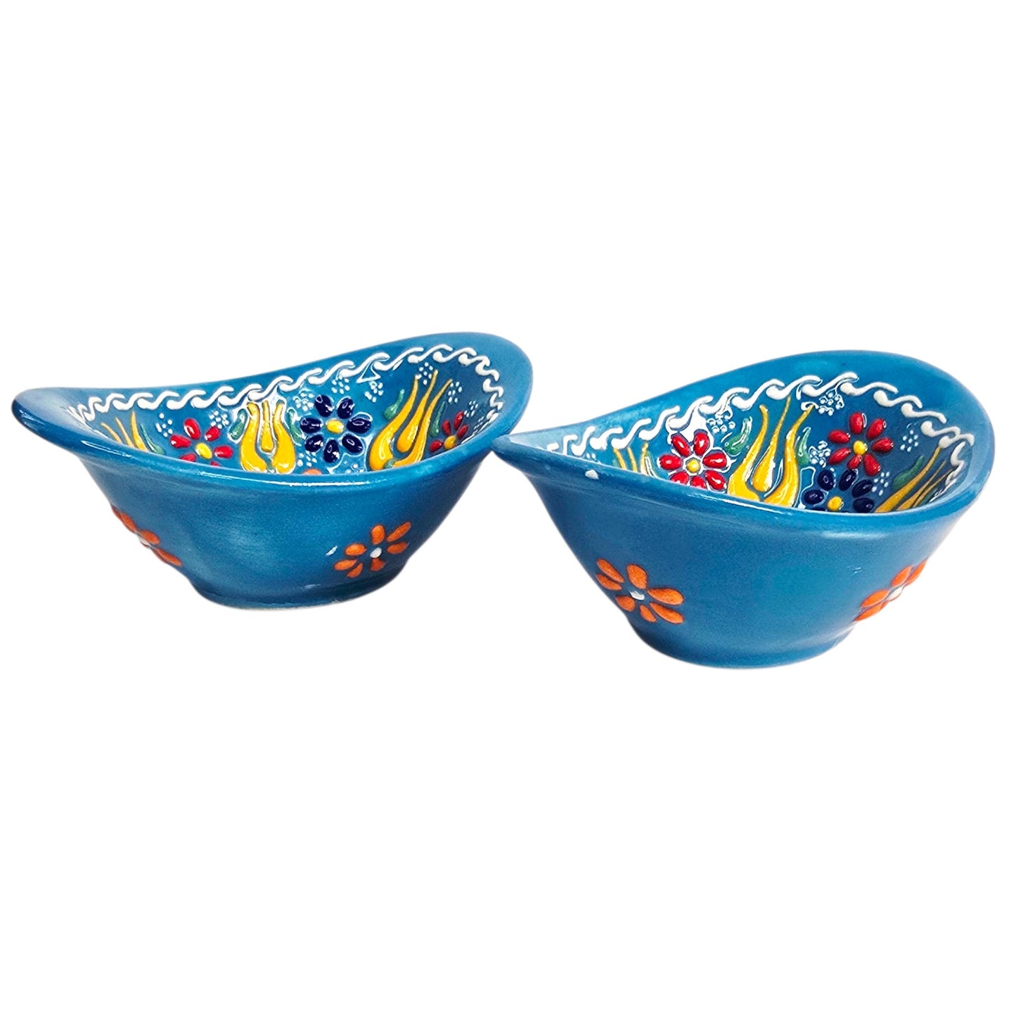 Hand-Painted Blue Floral Ceramic Trinket Dishes (Set of 2)