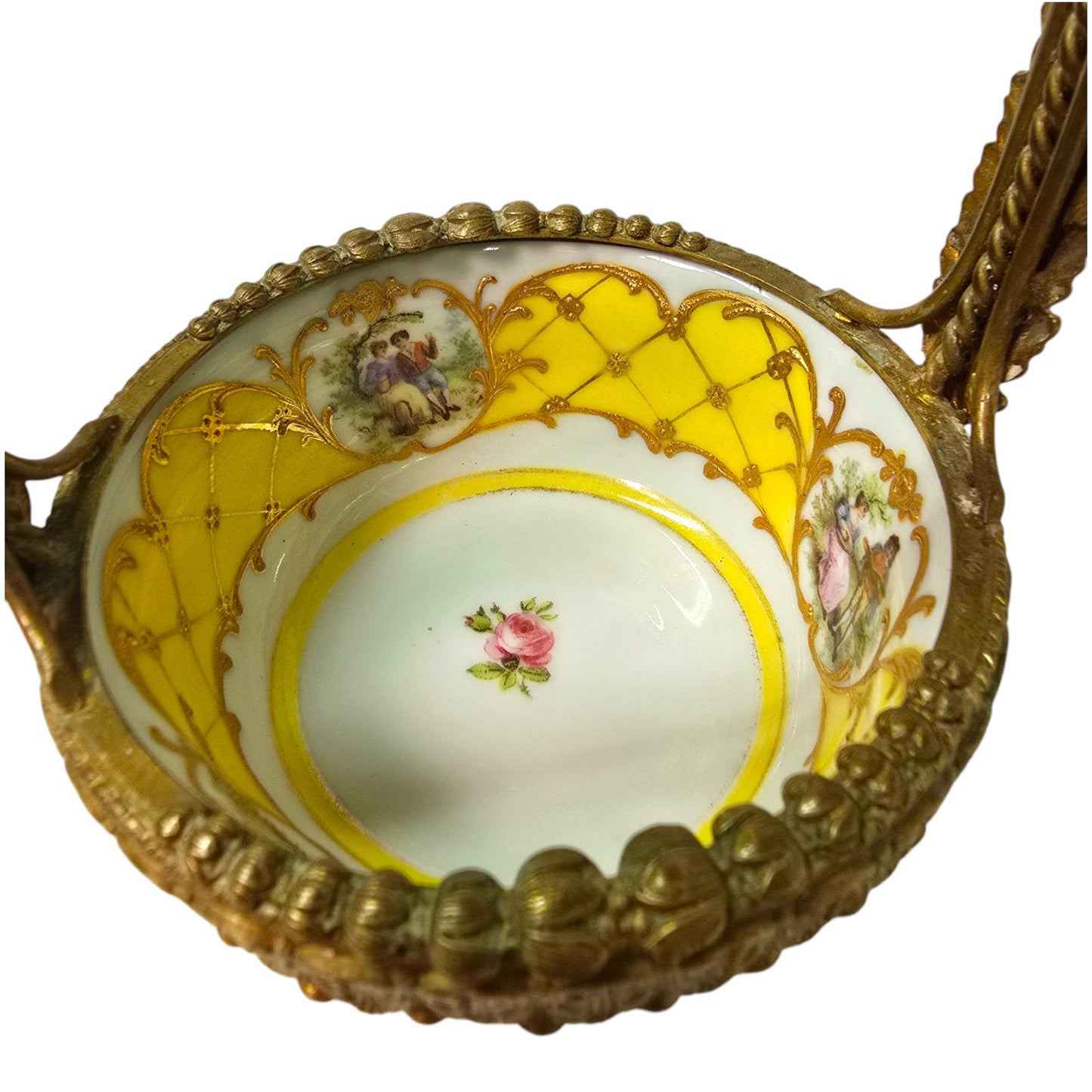 Antique Gebruder Heubach Germany Porcelain Basket with Courting Couples Flower Girl Basket