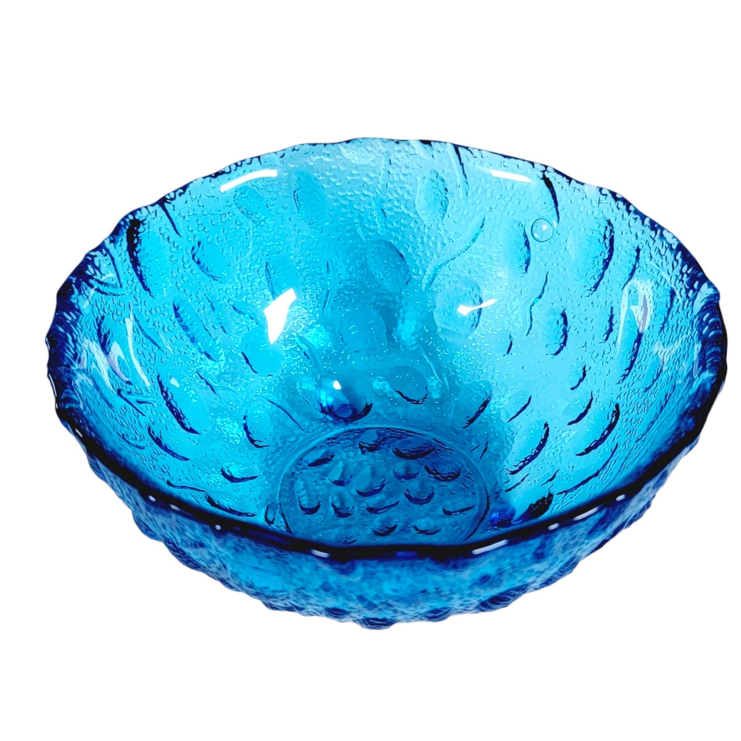 St. Thomas Glassmakers Blue Pebble Textured Footed Bowl 4.75" D