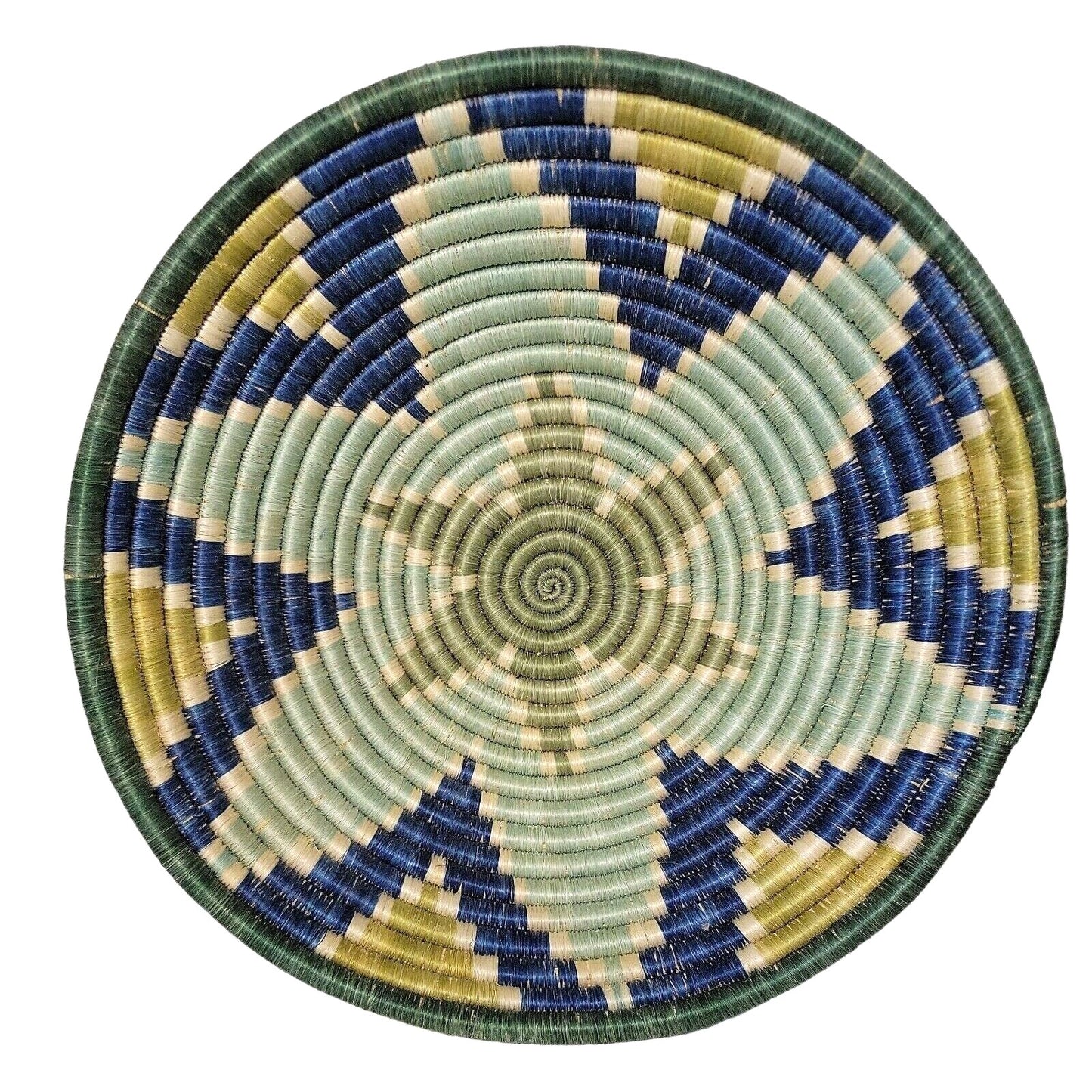 Hand Coiled Woven Grass Basket African Round Wall Baskets Hanging Art BOHO 12"