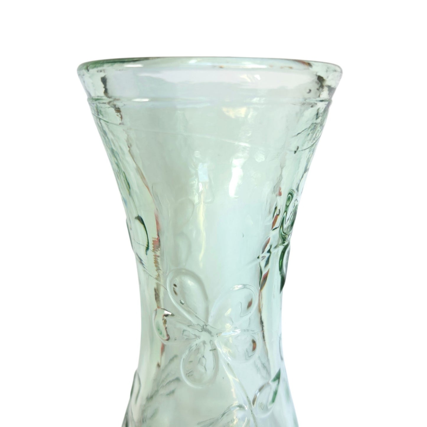 Vintage 1990s Green Recycled Glass Vase Embossed Floral Daisy 15.75" Tall