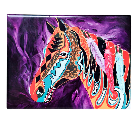 Bill Rabbit "Purple Wind" Tile Horse Acrylic Painting Tile on Stand, Cherokee