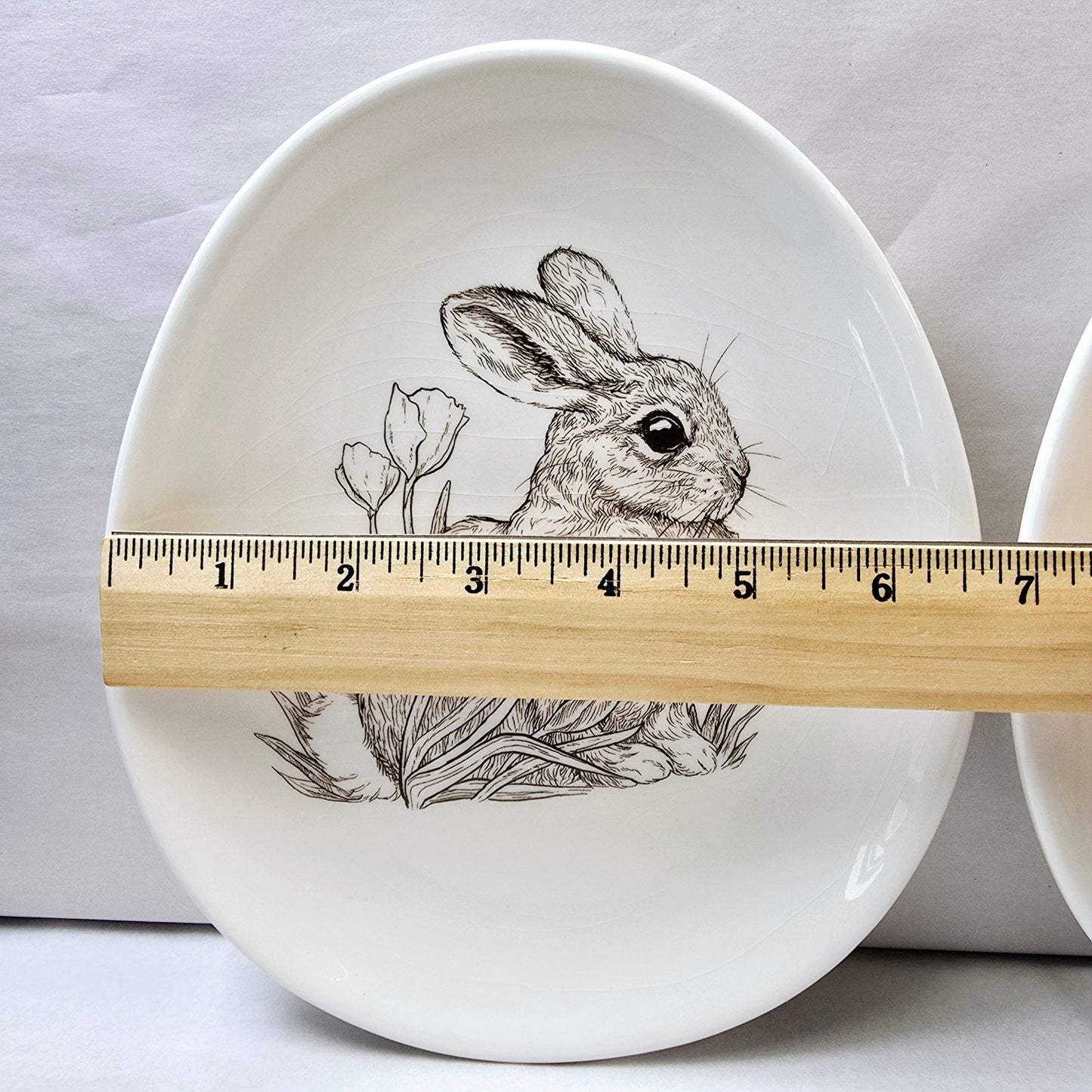 Set of 2 Decorative Bunny Plates with Sketch Brown Bunny with Tulips by Burton & Burton CRAZED