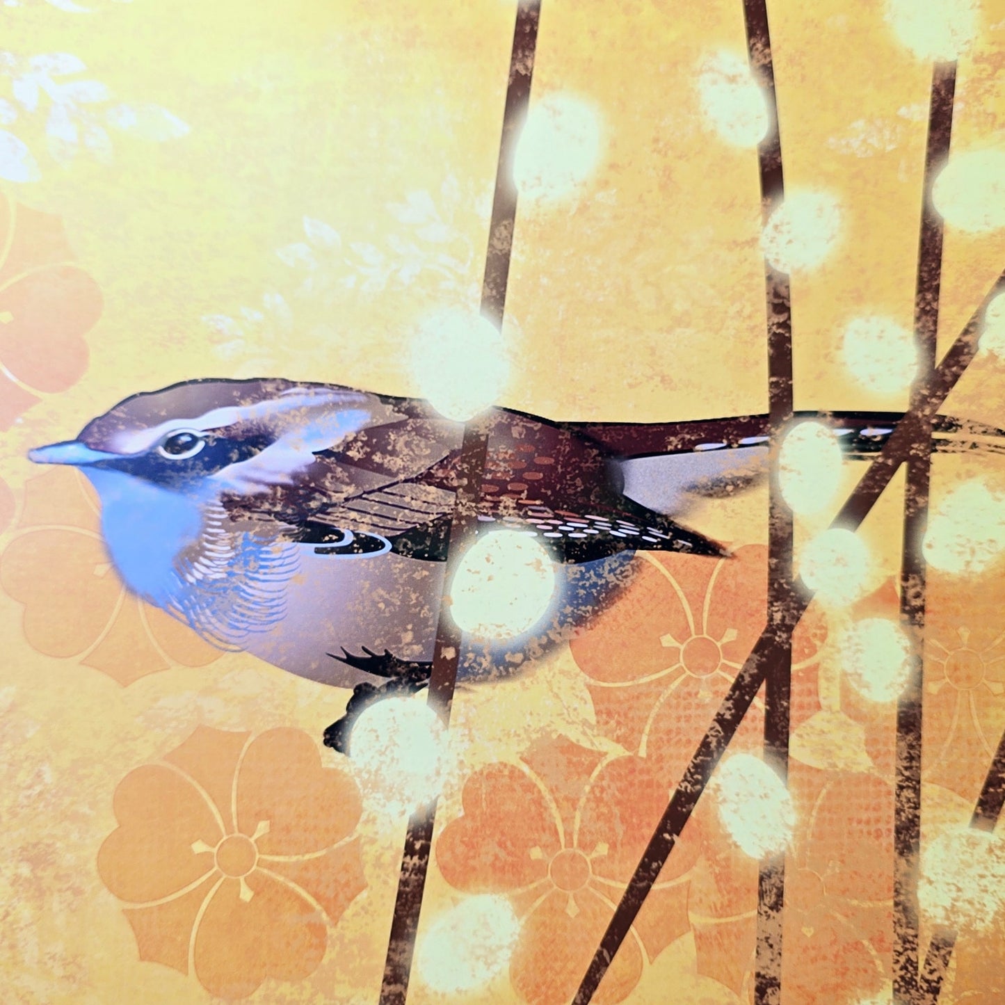 Set of 2 Wren Bird Art Prints: Wren on Yellow I and II, 2015 Evelia Designs, Licensed Out of the Blue, Published by World Art Group