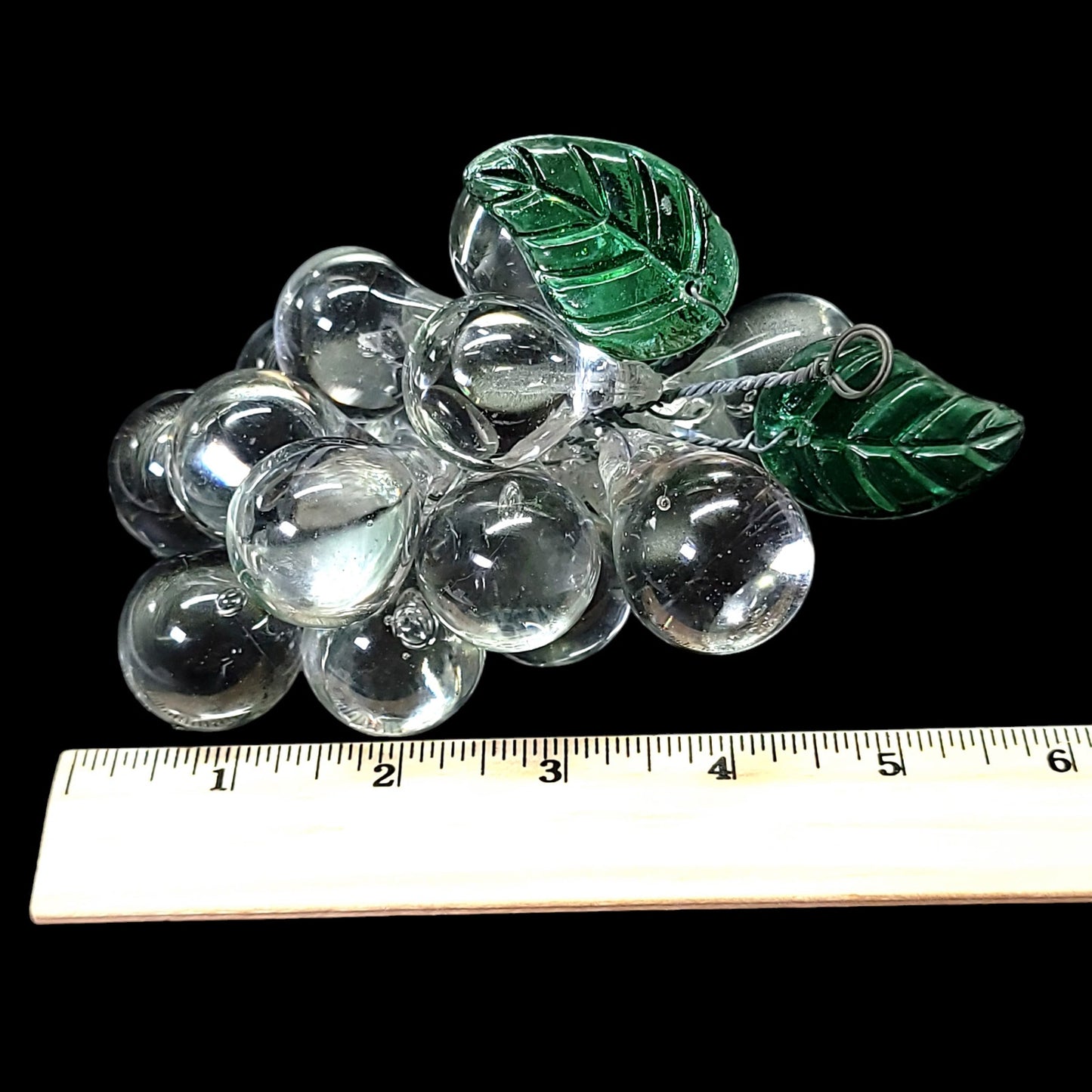 Vintage Crystal Grape Cluster with Green Leaves, Chandelier Parts Grape Cluster 6"