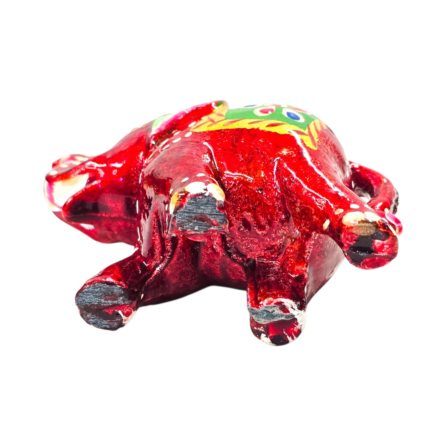 Vtg Hand Painted Mini Elephant Figurine Red Green Folk Art India 2" Decor