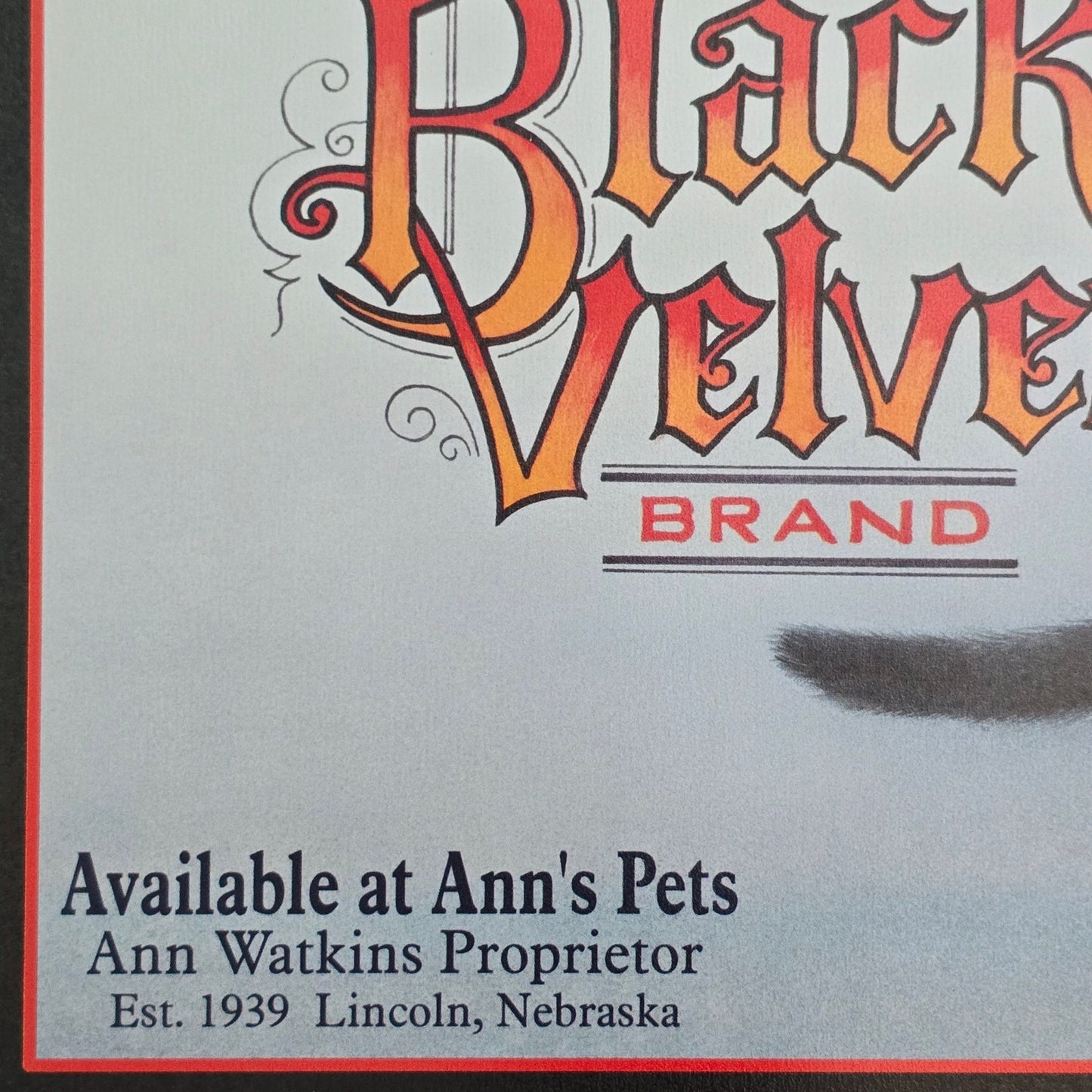 Vintage Black Velvet Brand Cat Food Metal Sign Advertisement 1998 Lynn Kaatz