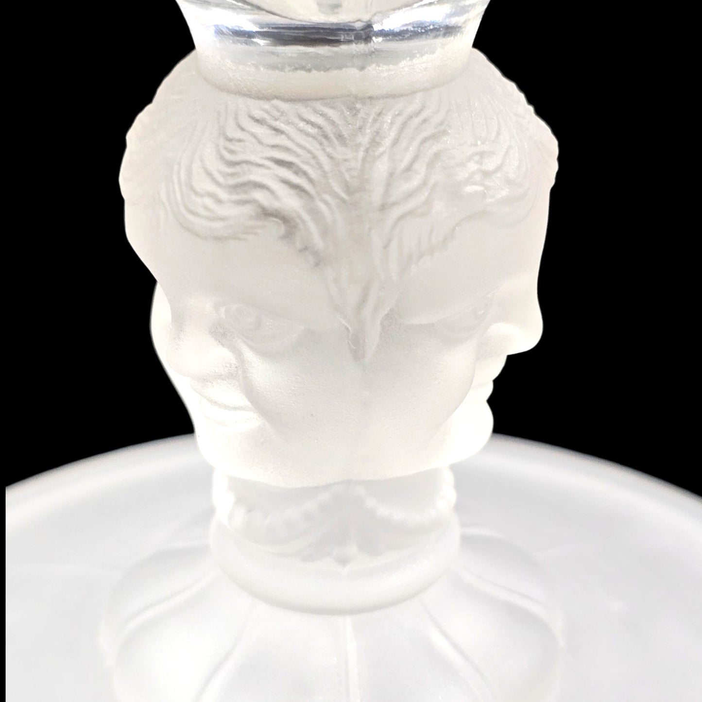 "Three Faces" pattern Frosted Glass Pedestal Compote late 1800's Early 1900's