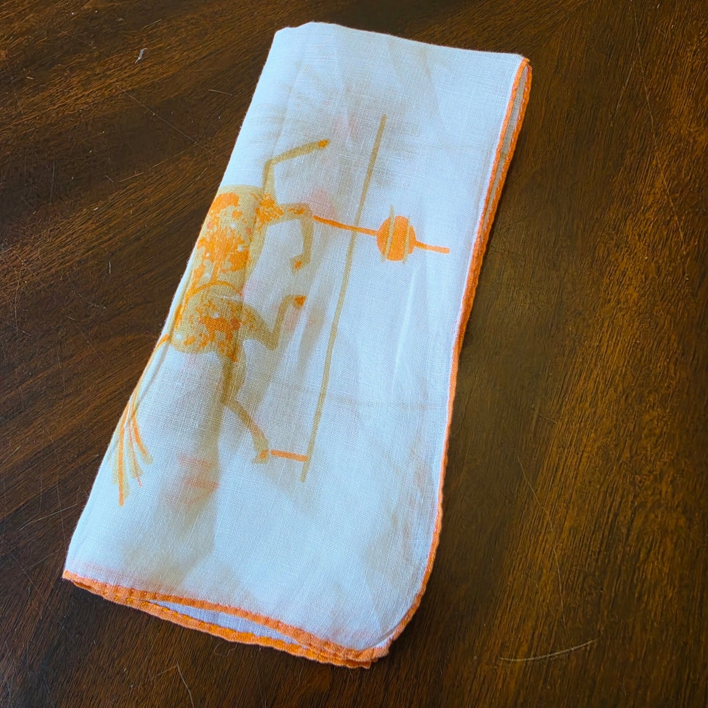 Vintage Weather Vane Handkerchief Rooster Horse Fish Retro Yellow Hanky