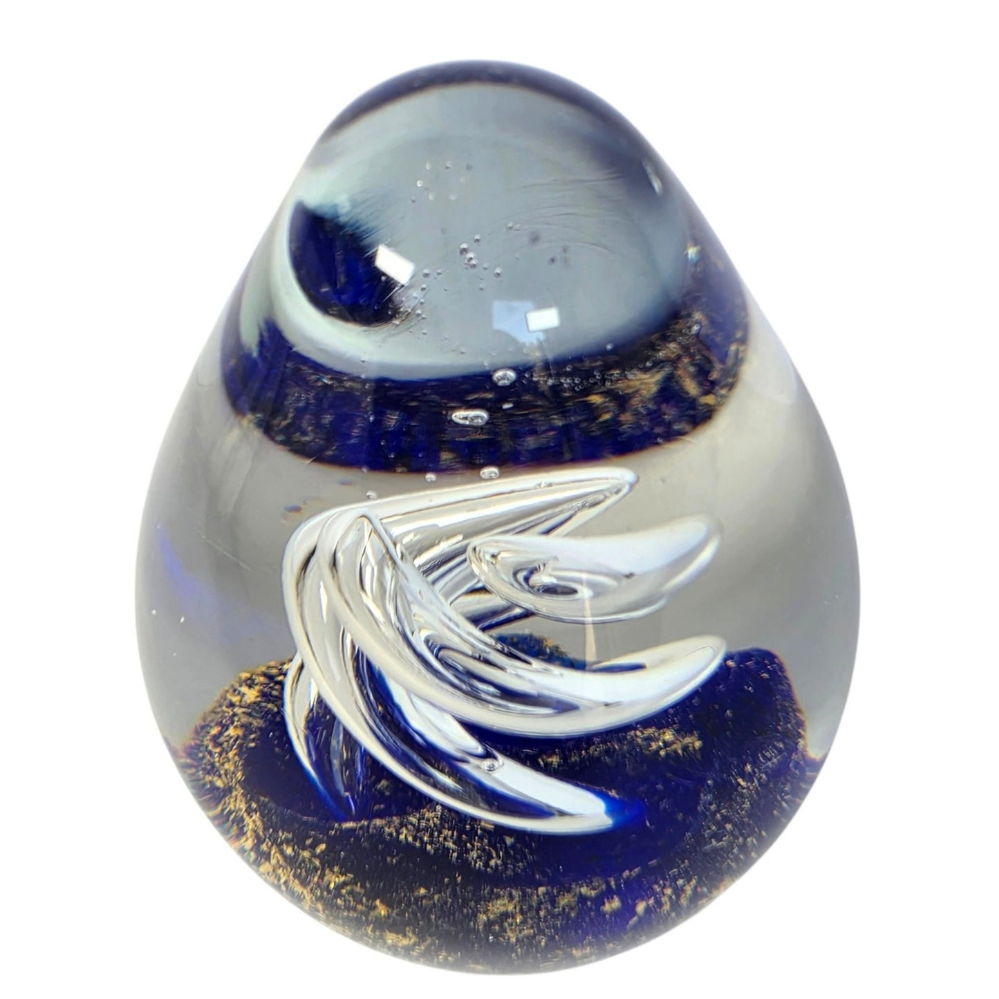 (Reserved for Customer) Vintage Art Glass Egg Paperweight Royal Blue Gold Fleck Aventurine Helix Swirl