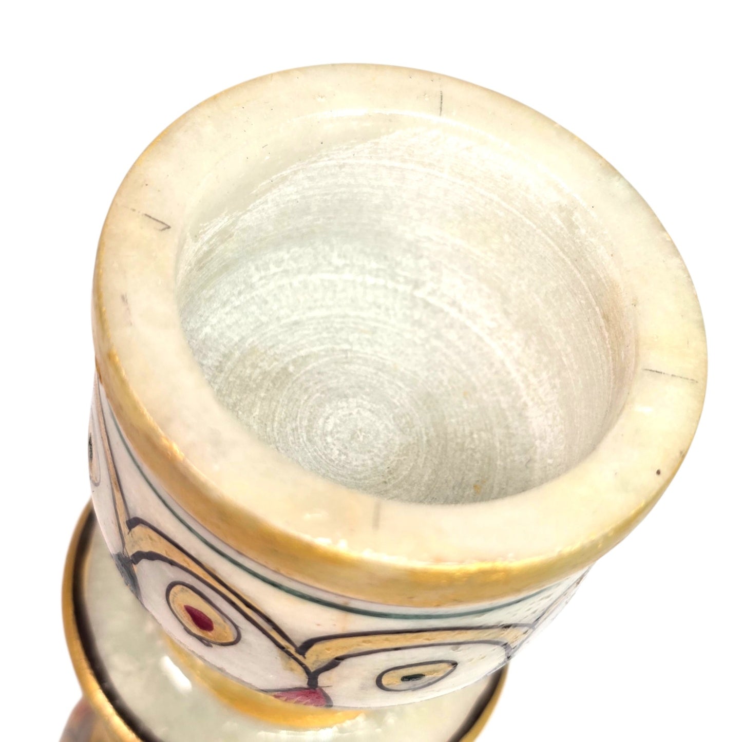 Vintage Indian Meenakari Marble Candle Holder Hand Painted Gold Accents 6"