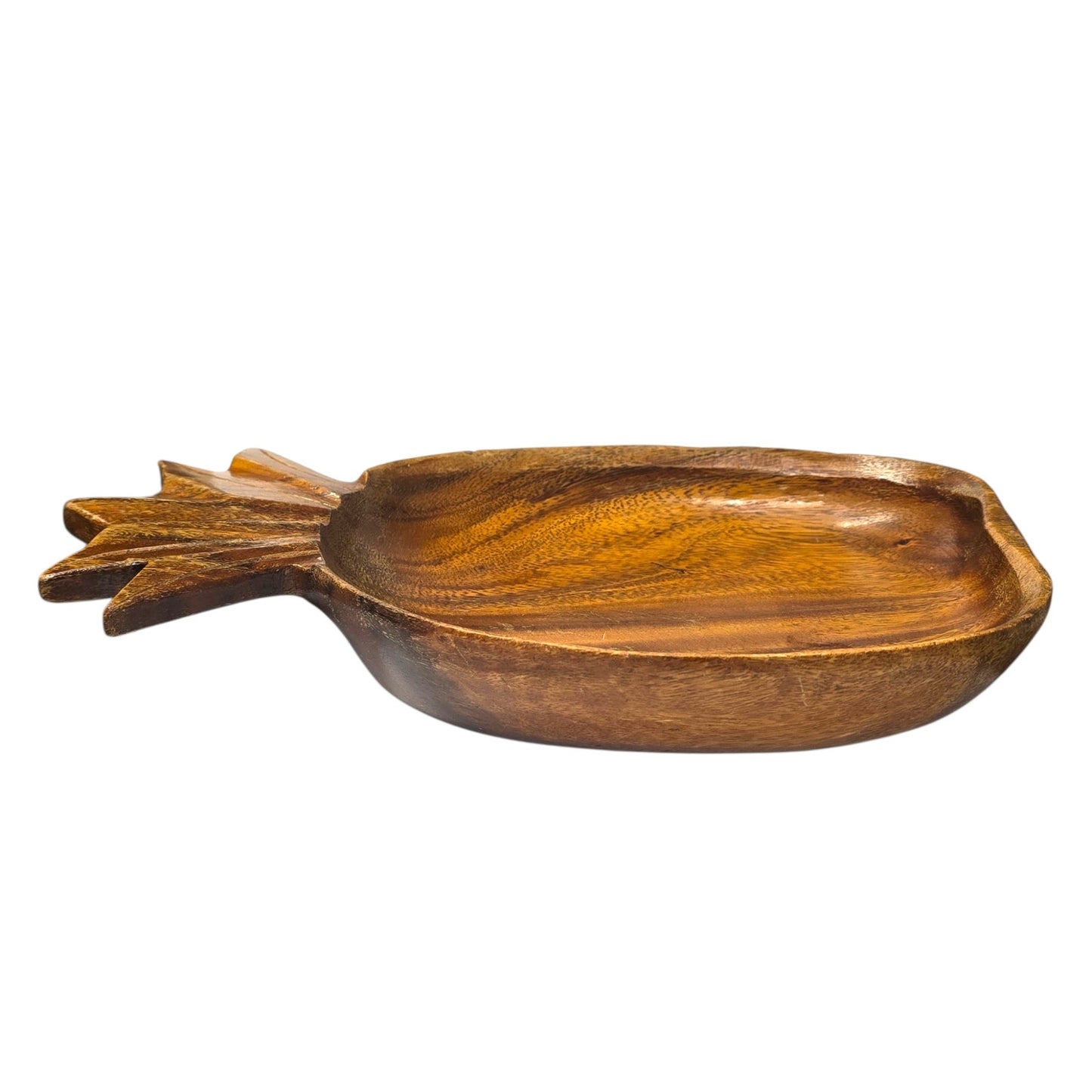 Vintage Hand-Carved Wooden Pineapple Dish Rustic 13" Tropical Tiki Serving Bowl