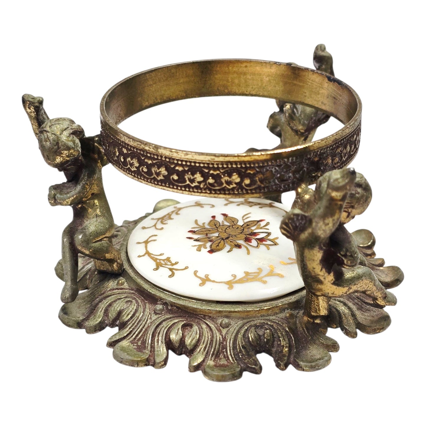Vtg Vanity Cherub Perfume Bottle Holder Orb Stand Heavy Orante Hollywood Regency