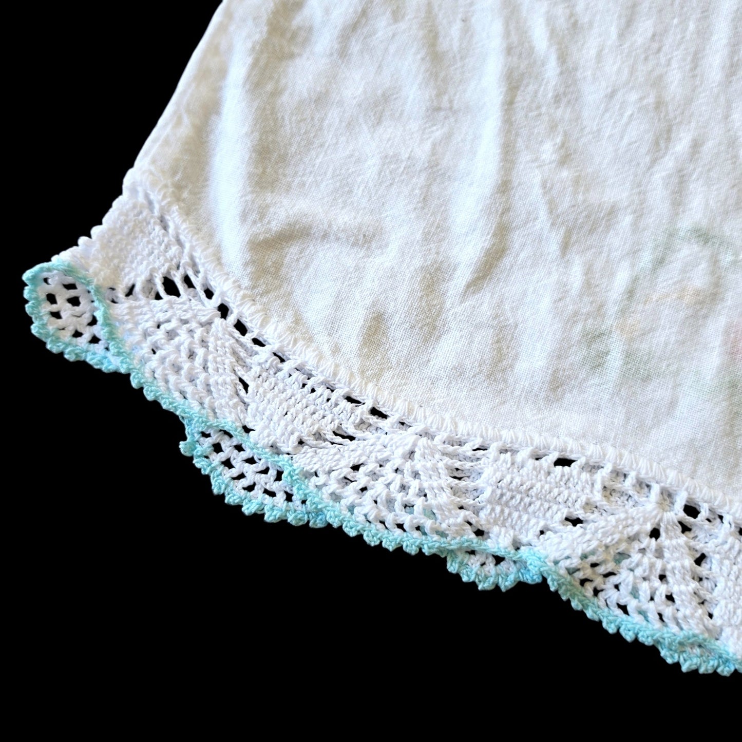Vintage Embroidered Pillowcase Cats Wishbone Blue Lace Trim Pink Bow