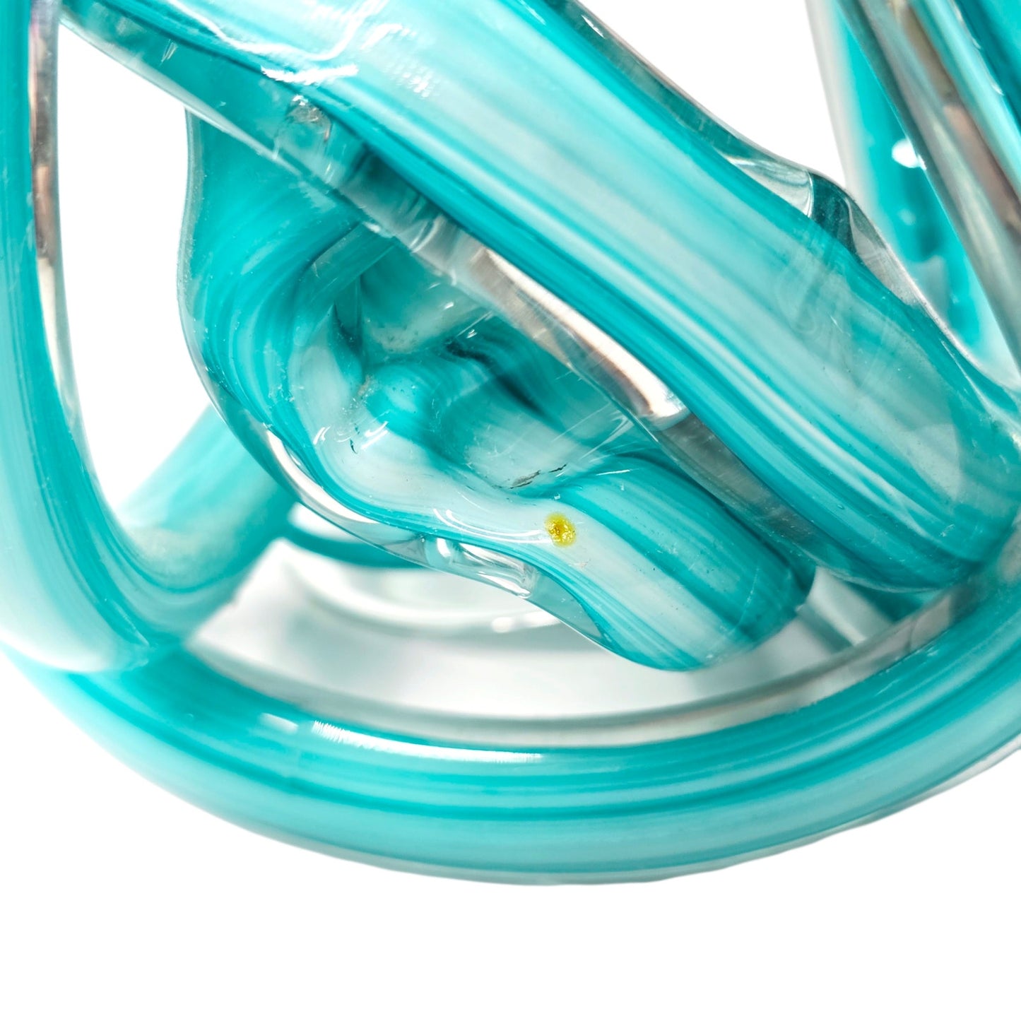 Teal Blue Hand-Blown Art Glass Knot Sculpture - Modern Abstract Decor