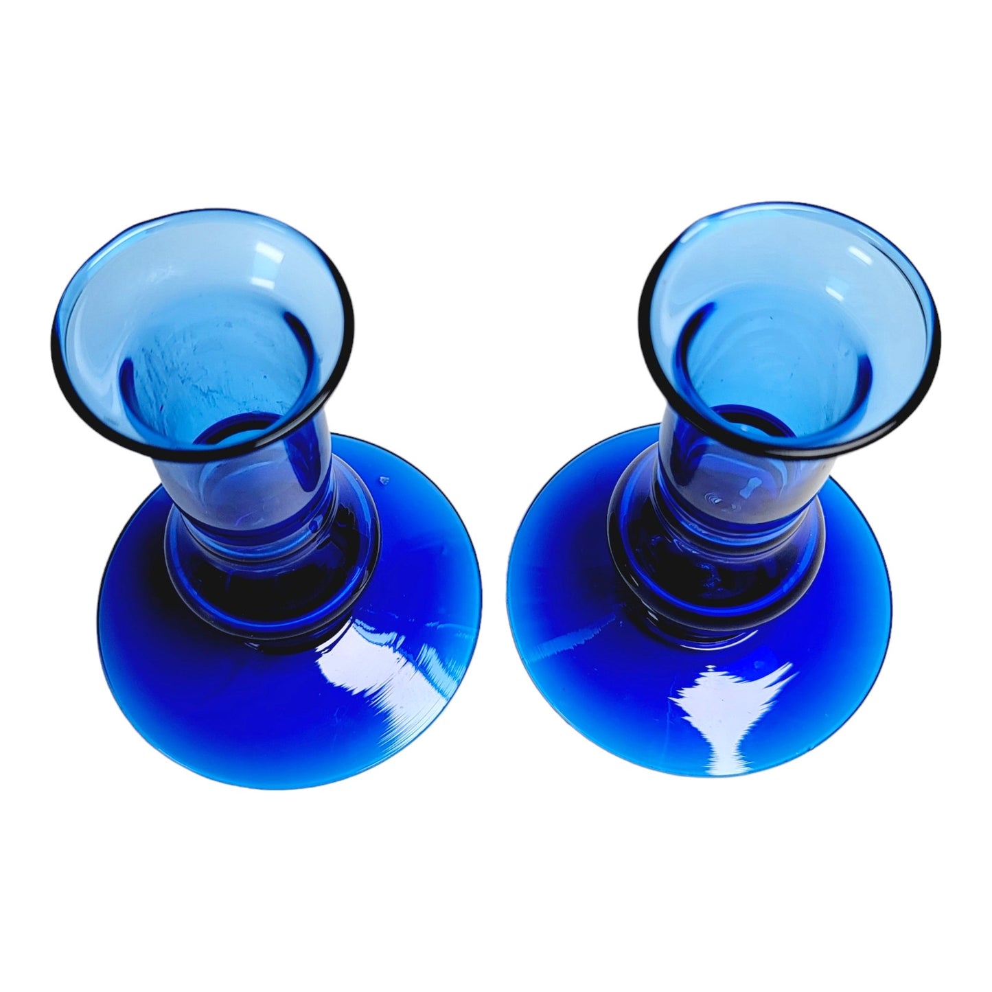 Pair of 2 Vintage Cobalt Blue Glass Candlestick Holders