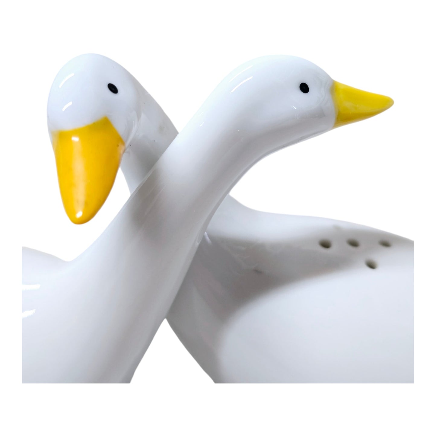 Vintage Avon Hugging Geese Salt & Pepper Shakers White Glaze Porcelain Goose