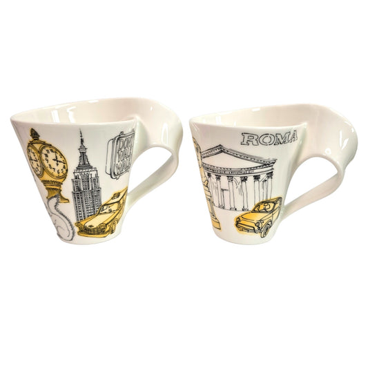 Set of 2 Villeroy & Boch New Wave Cities of the World Mugs Rome & New York