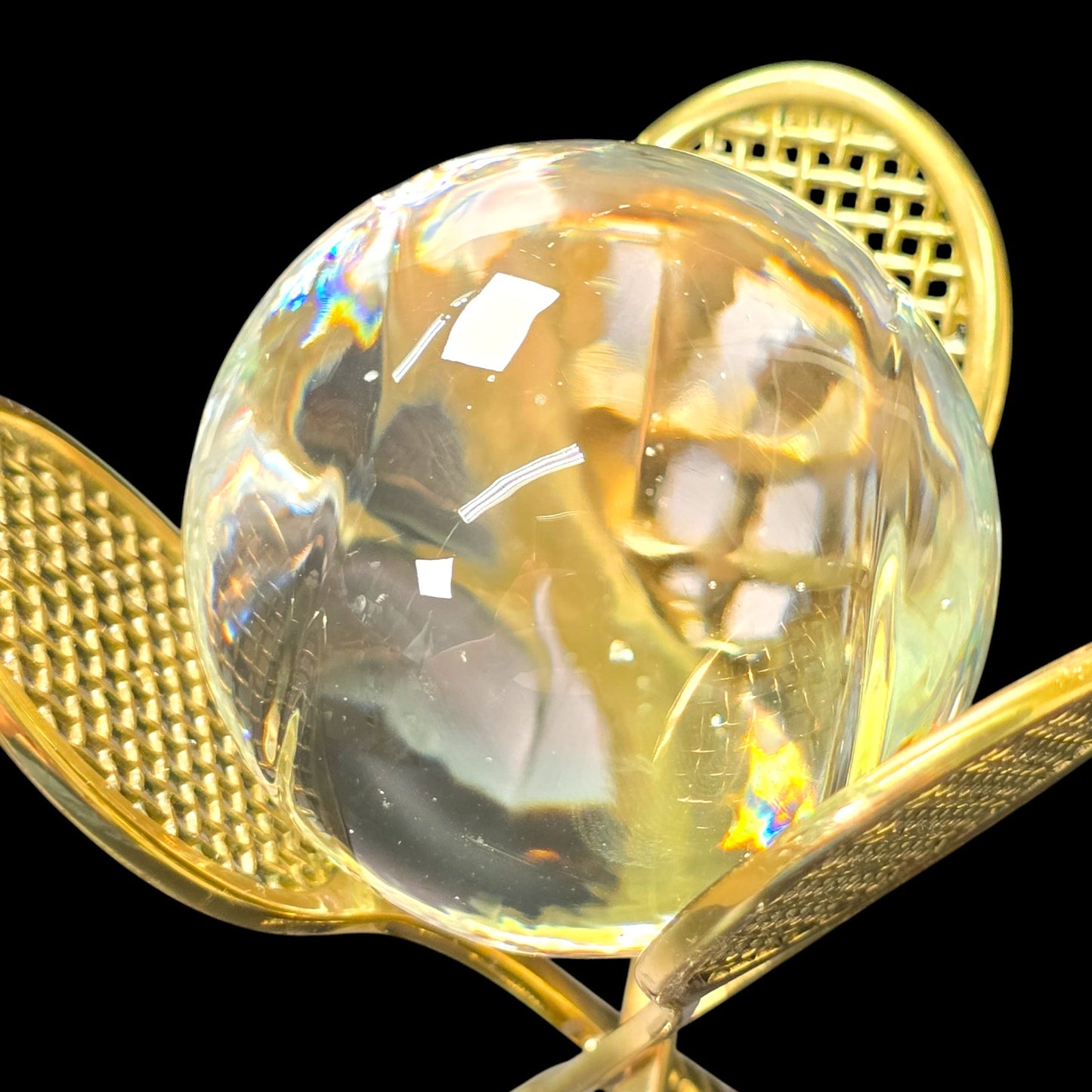 Gold Tone Tennis Ball Display with Glass Tennis Ball, Tennis Collectible Gift