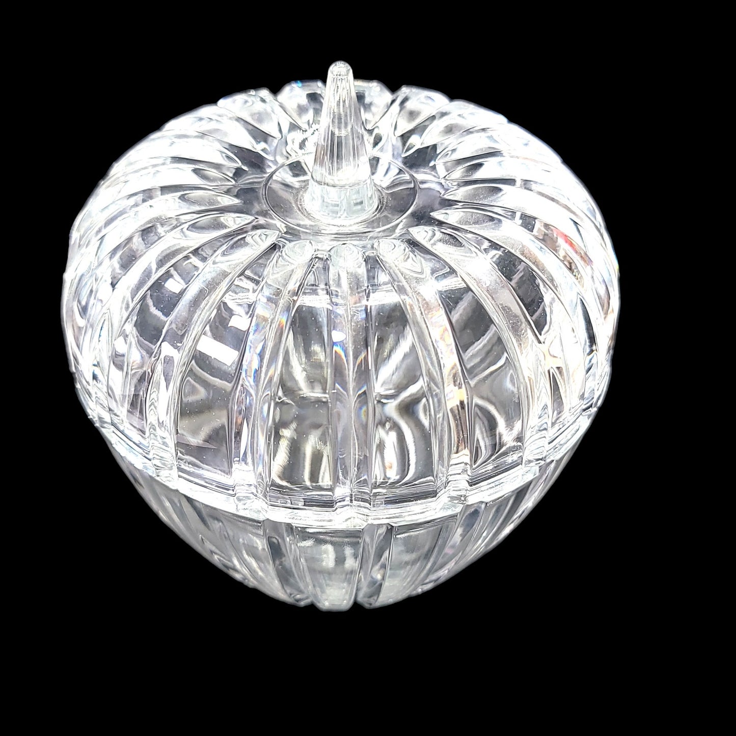 Crystal Apple Candy Dish Trinket Dish, Heavy Crystal Glass Lidded Apple Jar 6" H