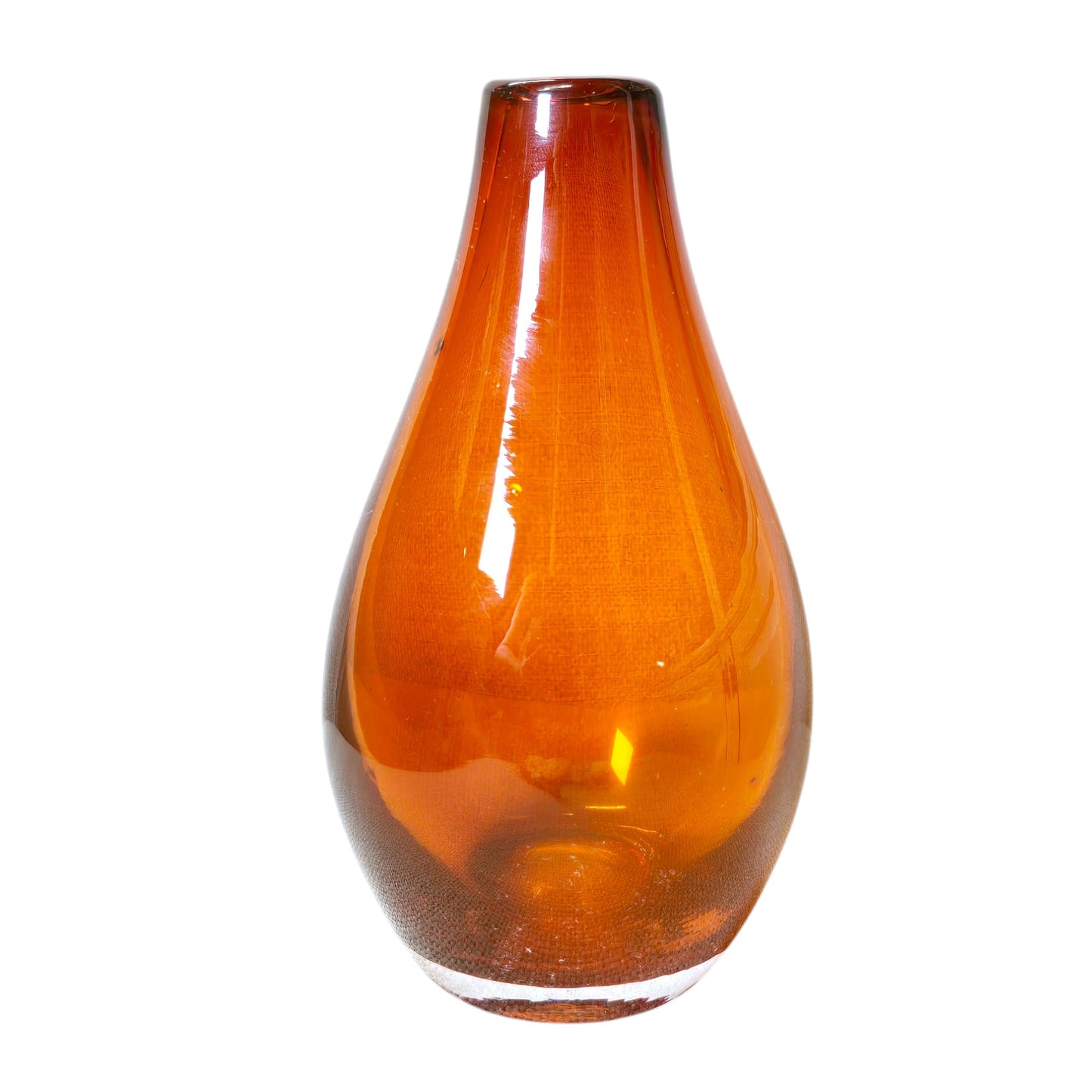 Handblown Tear Drop Bud Vase Dark Orange Translucent Cased Art Glass Bottle Heavy 6.25"