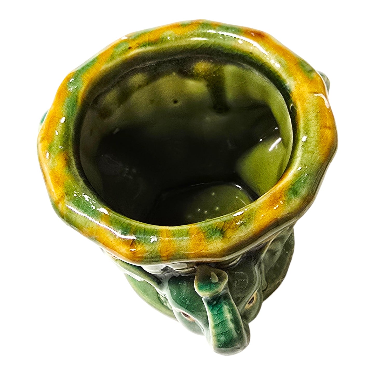 Vintage Majolica Style Elephant Planter Green Drip Glaze Ceramic Lucky Elephants