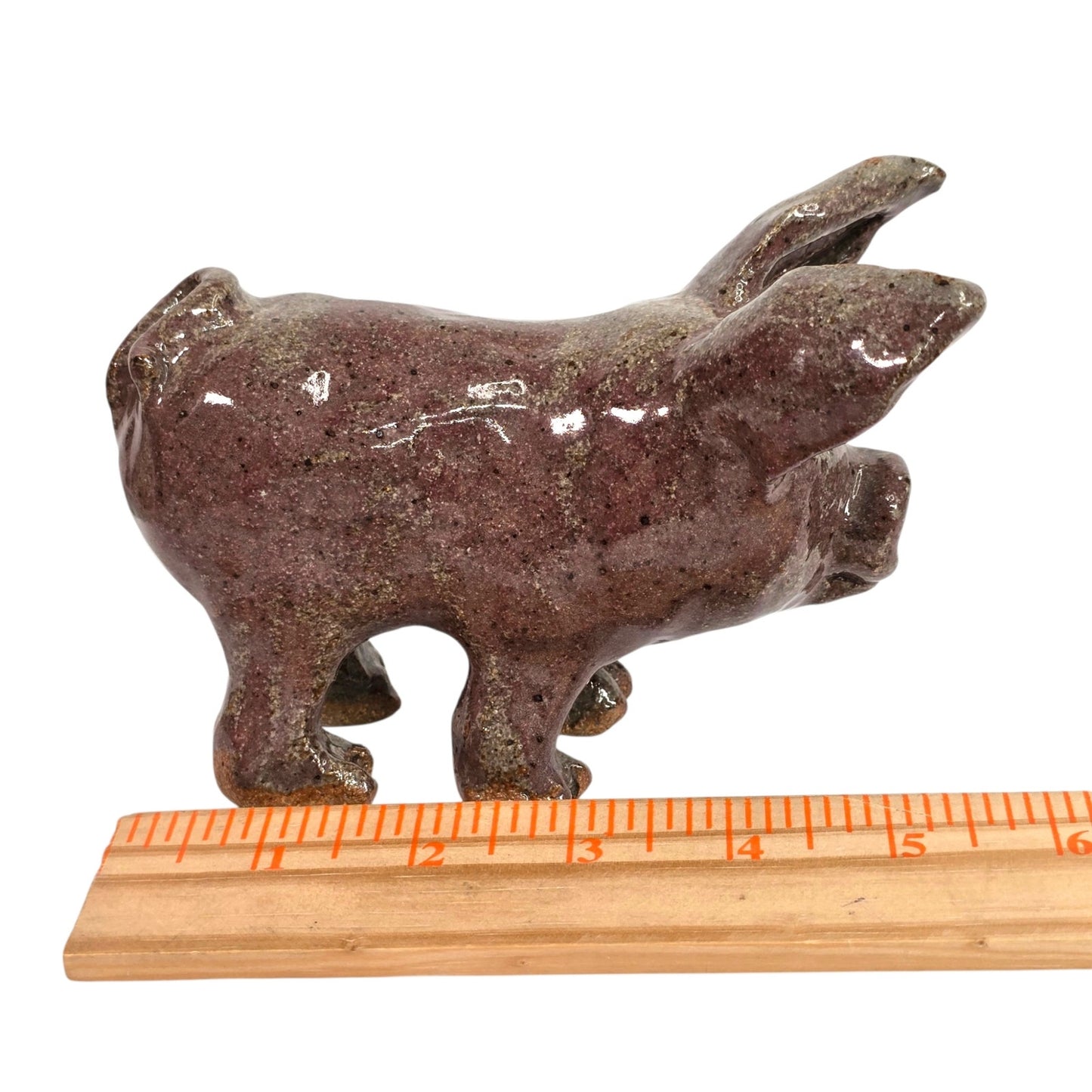 Vintage Studio Art Pottery Pig Figurine Signed BA Primitive Brown Glazed Clay