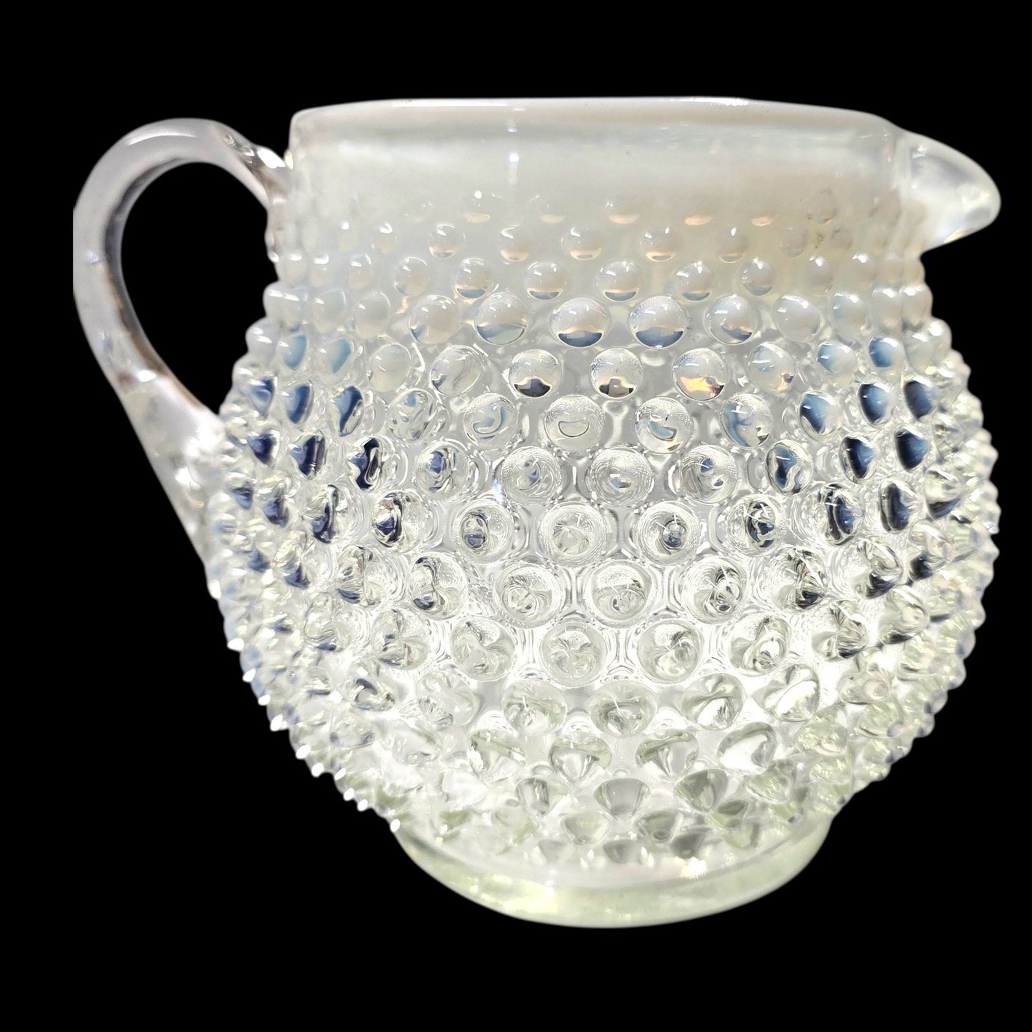 Vtg Fenton Hobnail Opalescent Glass Creamer Pitcher Jug Glowy Handle 5.25" H